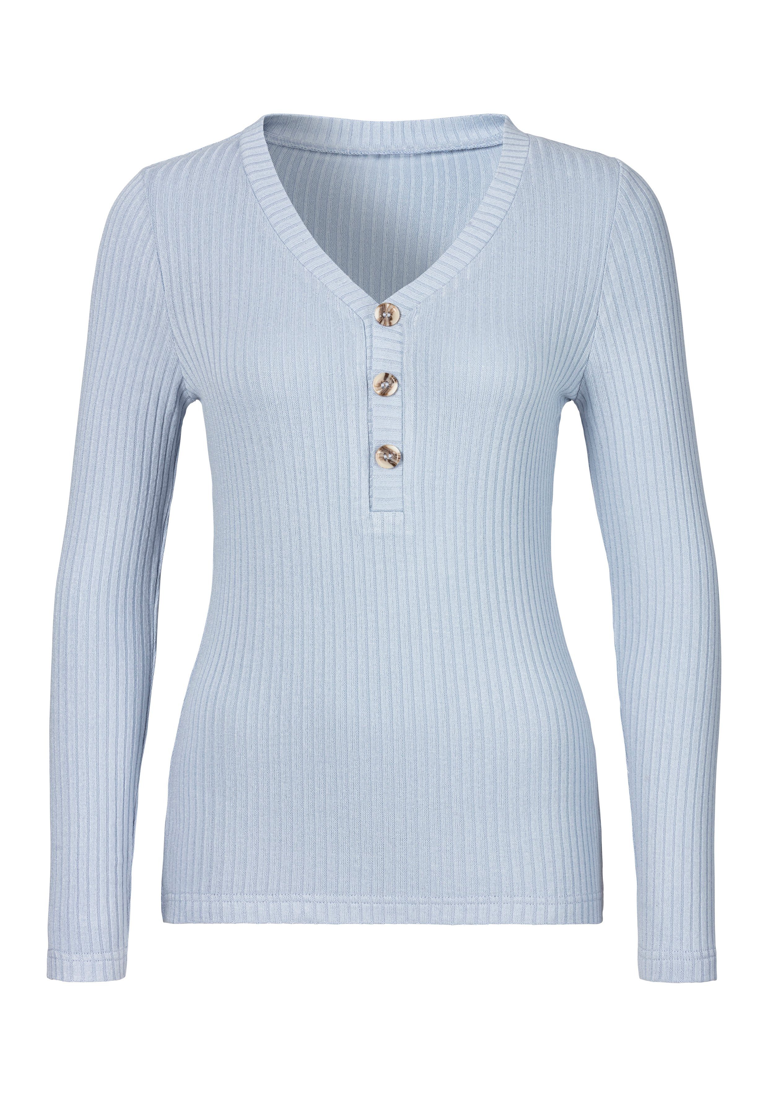 Lascana Shirt met lange mouwen Met korte knoopsluiting van zachte viscose-ribkwaliteit
