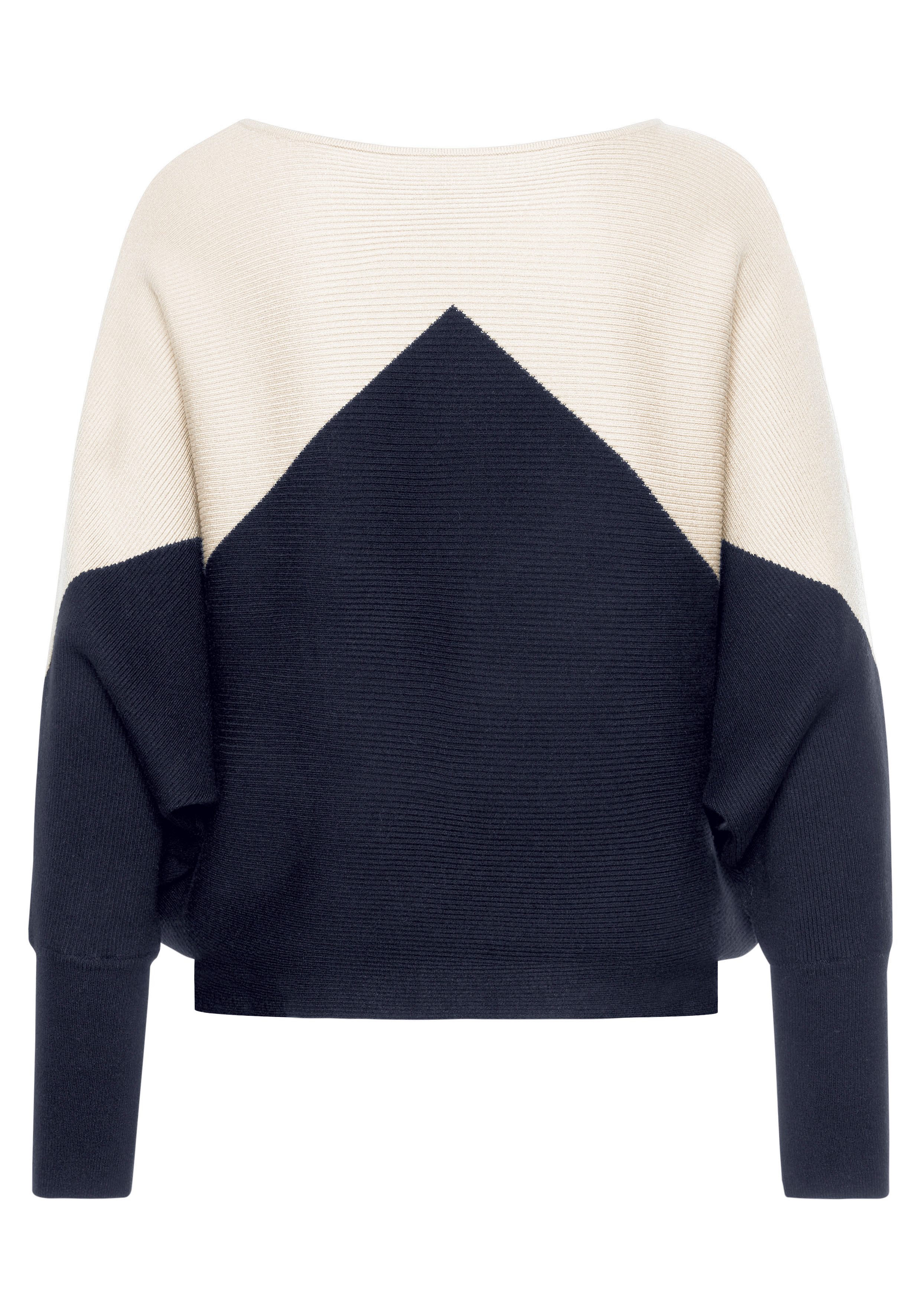 Lascana Gebreide trui met colorblock-look en lichte vleermuismouwen