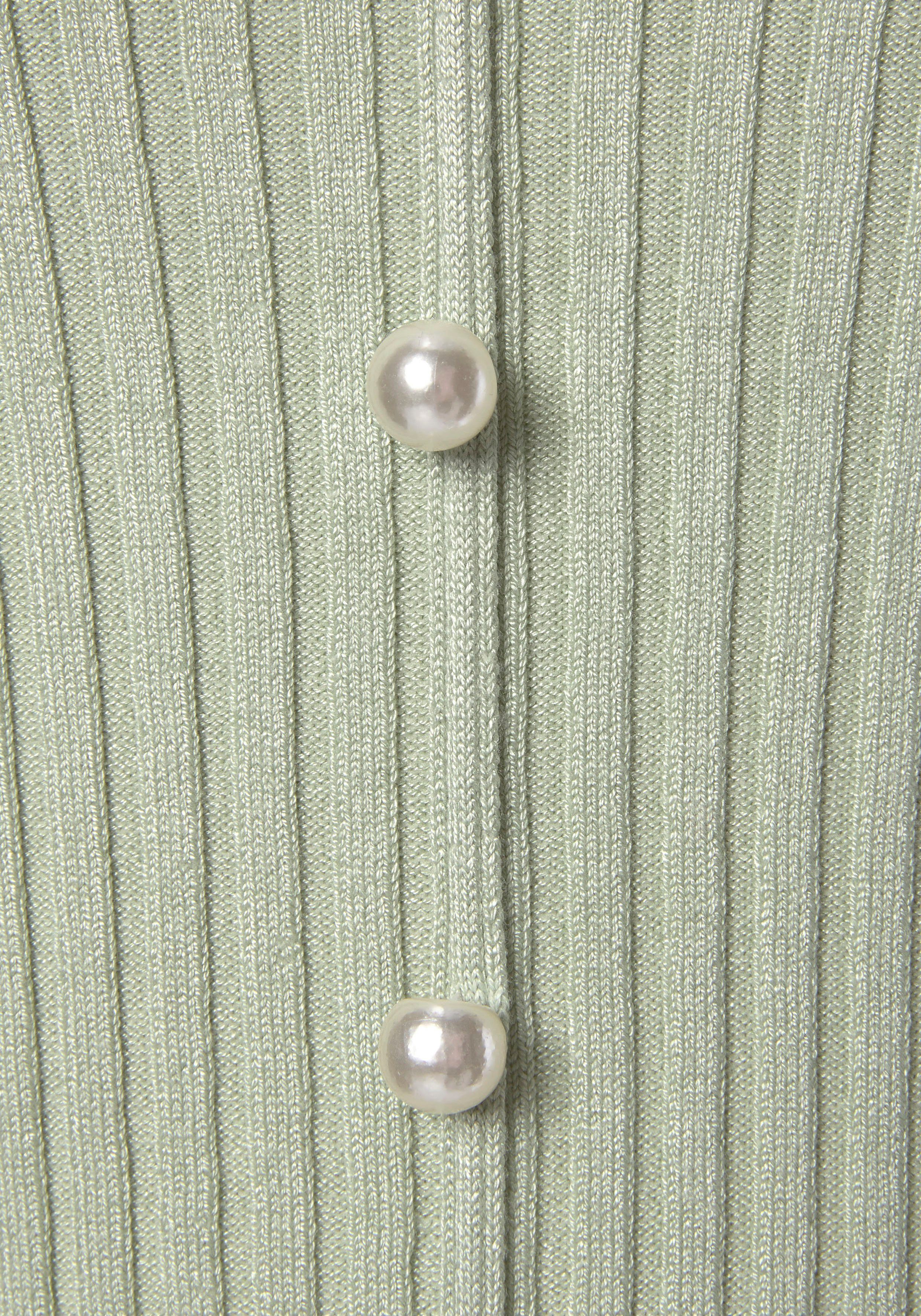 Lascana Trui met V-hals met decoratieve parels, figuuraccentuerende gebreide trui, elastisch