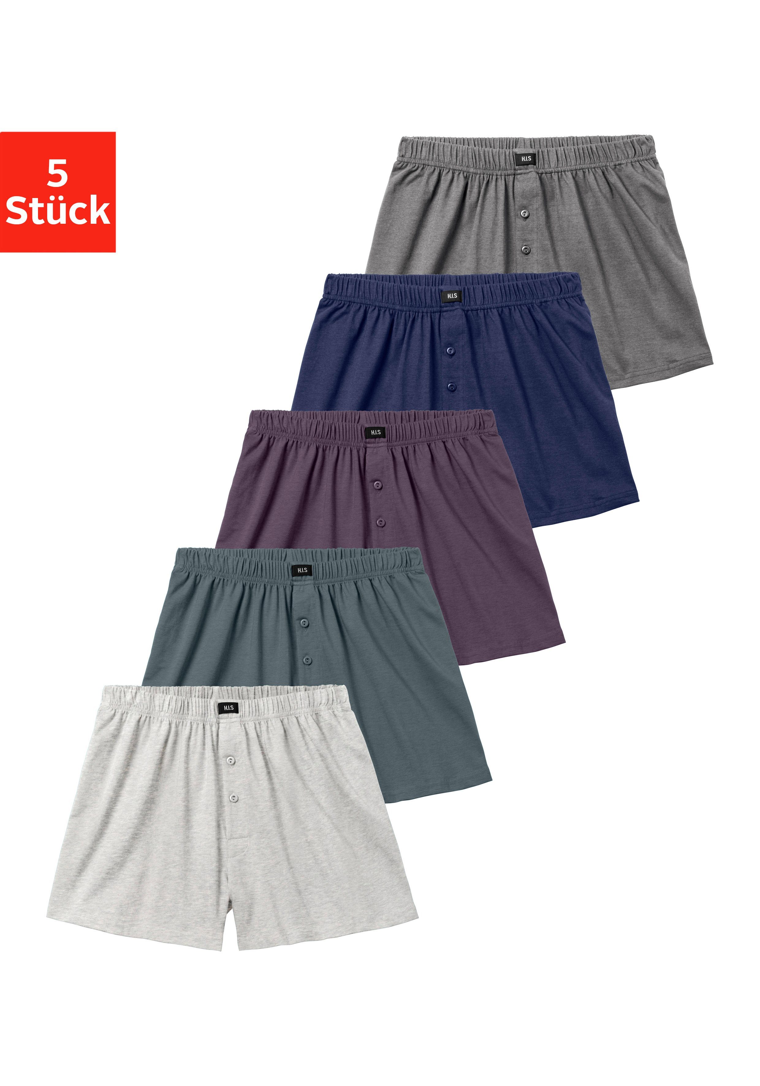 H.I.S Wijde boxershort Heren boxer wijdte pasvorm, comfortband, van katoen-stretch (set, 5 stuks)