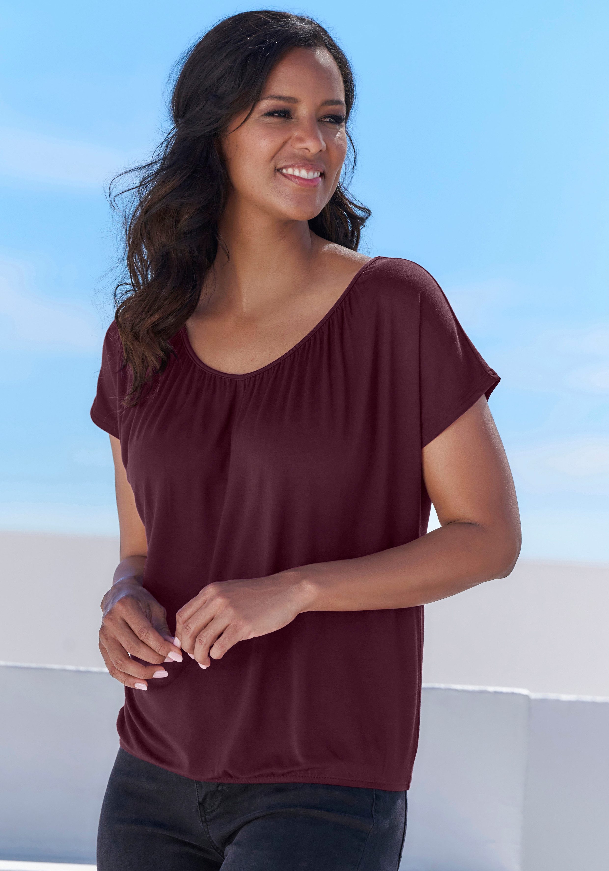 Lascana Shirt met korte mouwen met elastiek in de band (set, 2-delig)