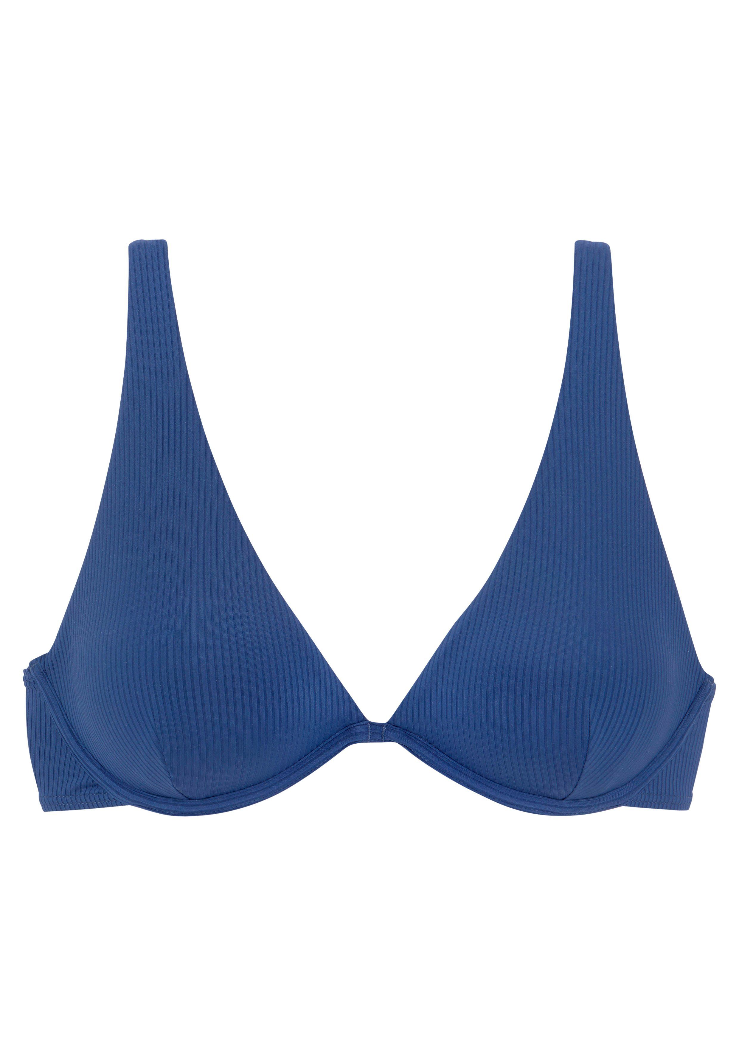 Venice Beach Beugelbikinitop Lucky van geribbelde structuurstof beugel bikini's maat C C blauw