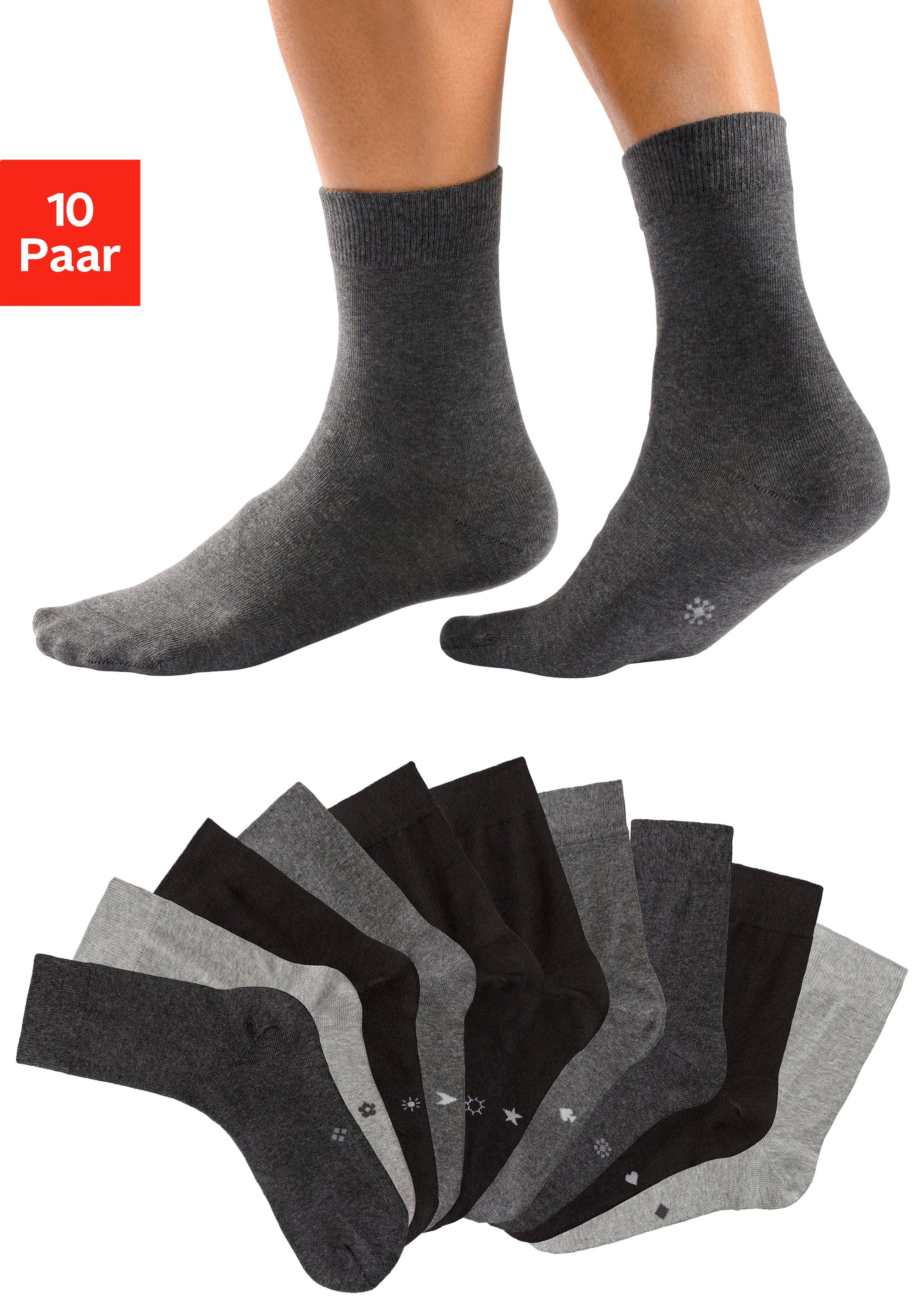 H.I.S Basic sokken met ingebreide symbolen (set, 10 paar)