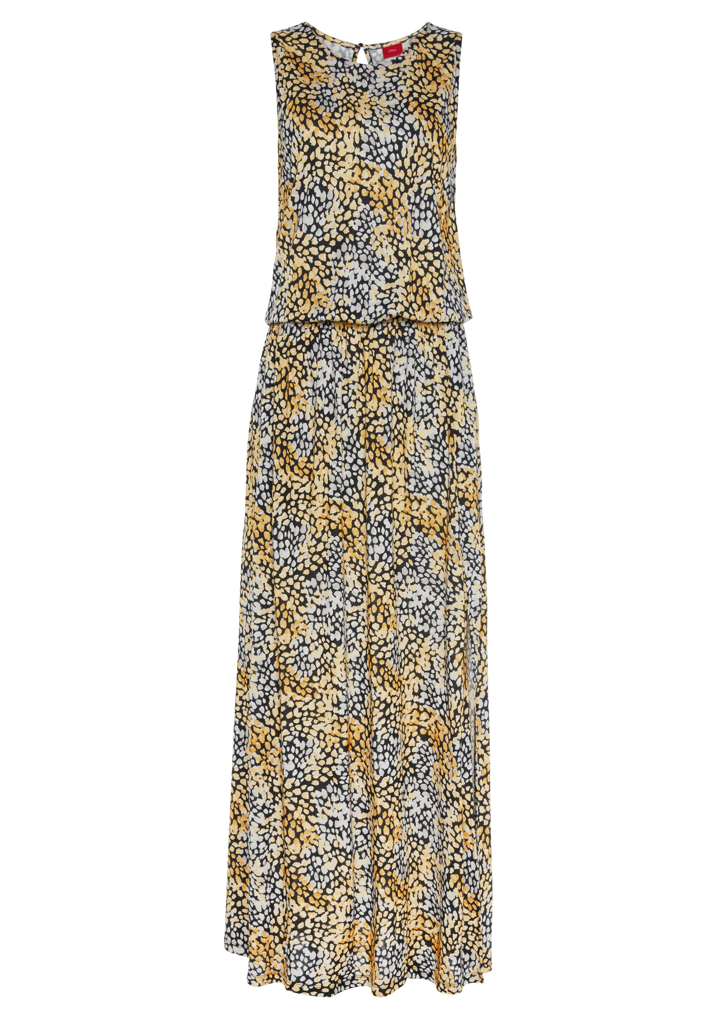 s.Oliver RED LABEL Beachwear Maxi-jurk met stippenprint en split, zachte jersey jurk, zomerjurk