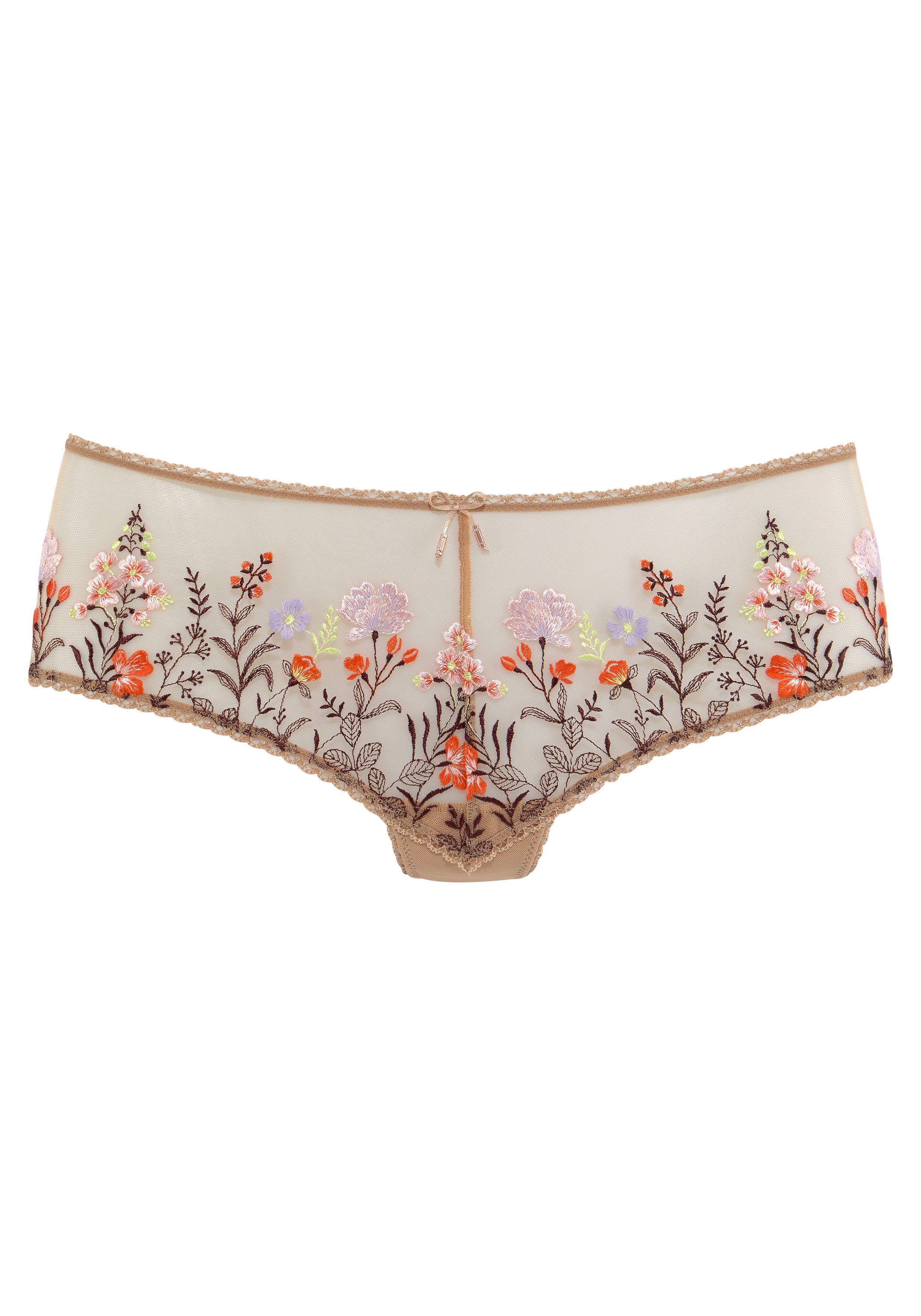 Lascana Stringpants Maria met kleurrijke bloemen van geborduurd kant
