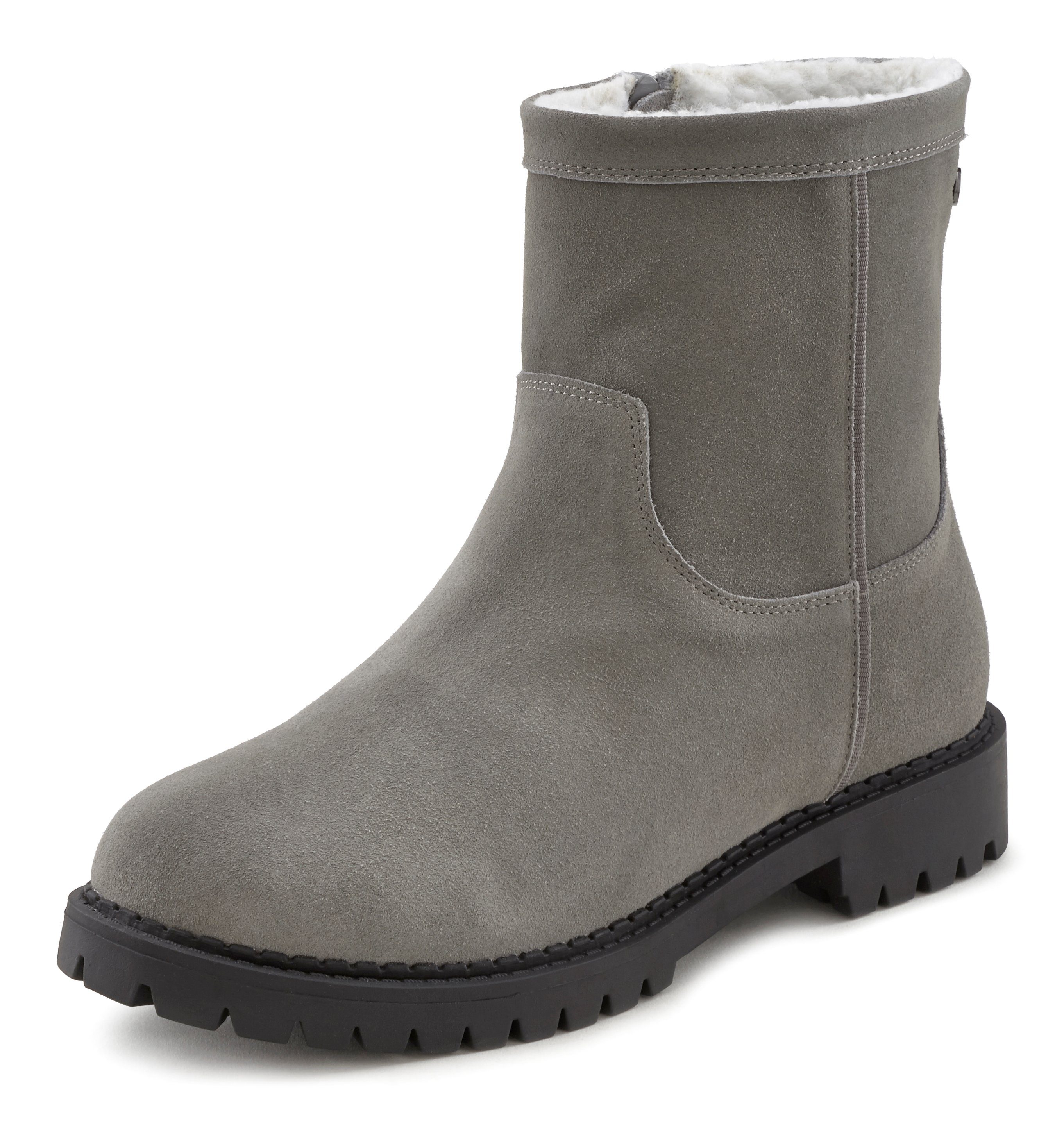 Lascana Winterlaarzen van leer, warme voering en profielzool, laarzen, snowboots, laarsjes