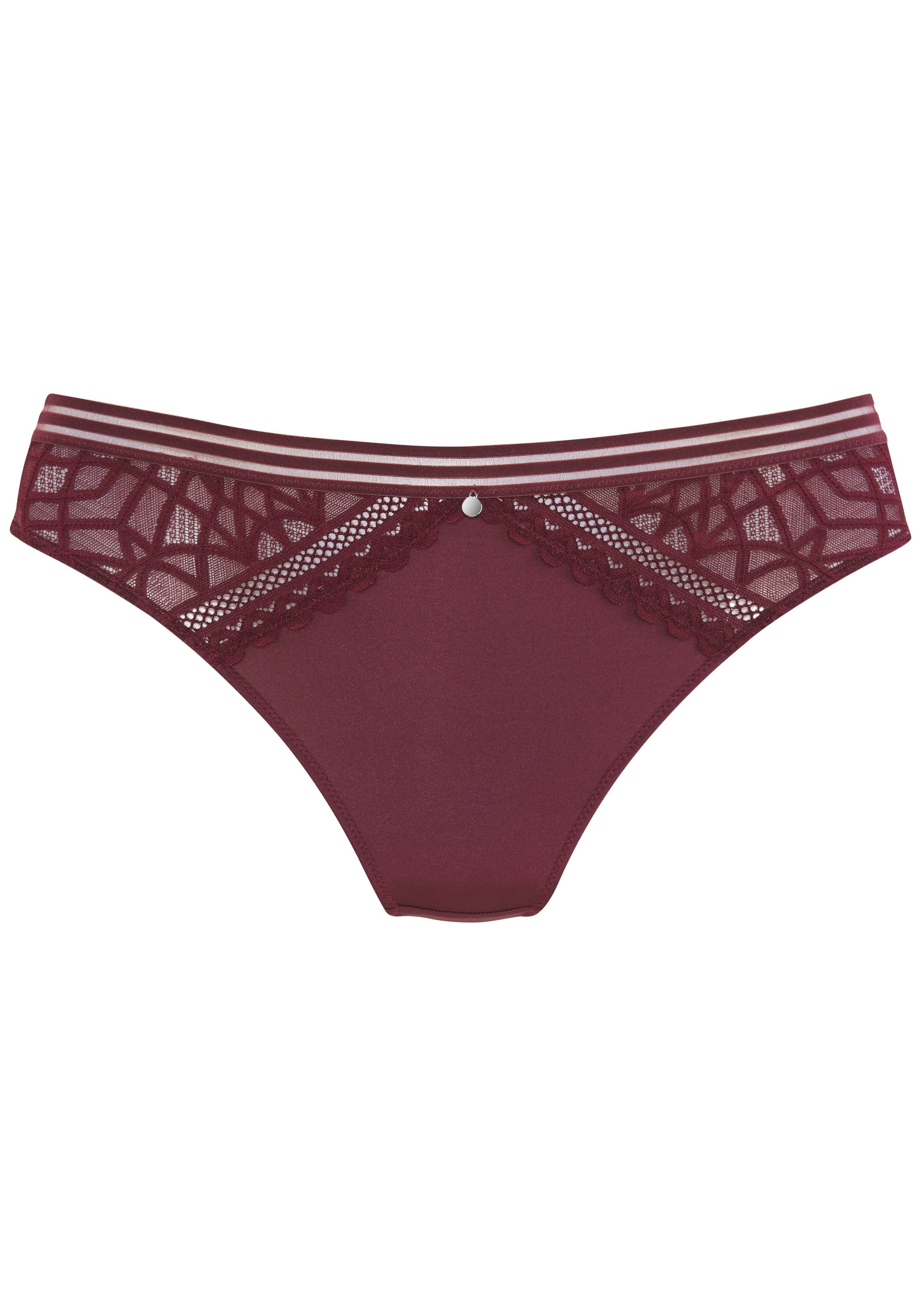 s.Oliver RED LABEL Beachwear String Milene met grafische, subtiel transparante kant-inzetten