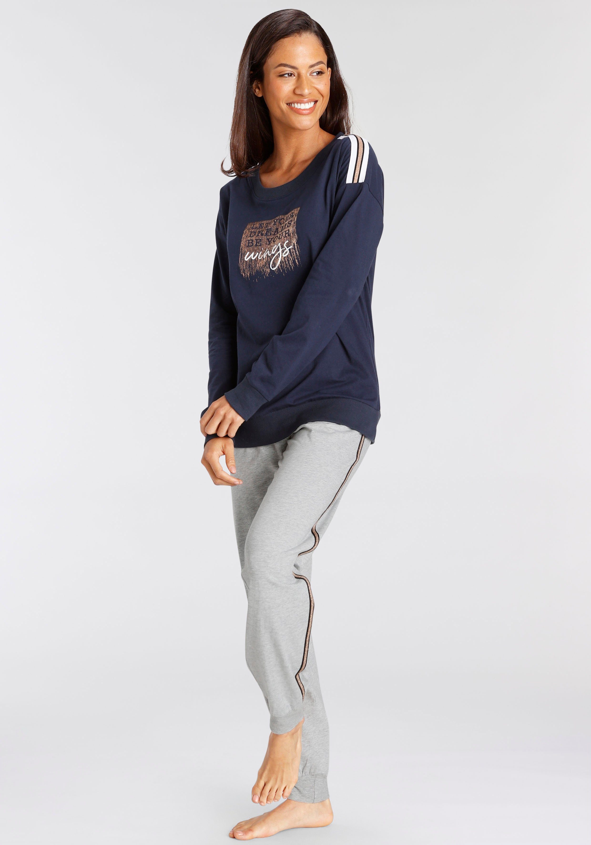 Vivance Dreams Pyjama met contrastkleurige tapedetails (2-delig, 1 stuk)