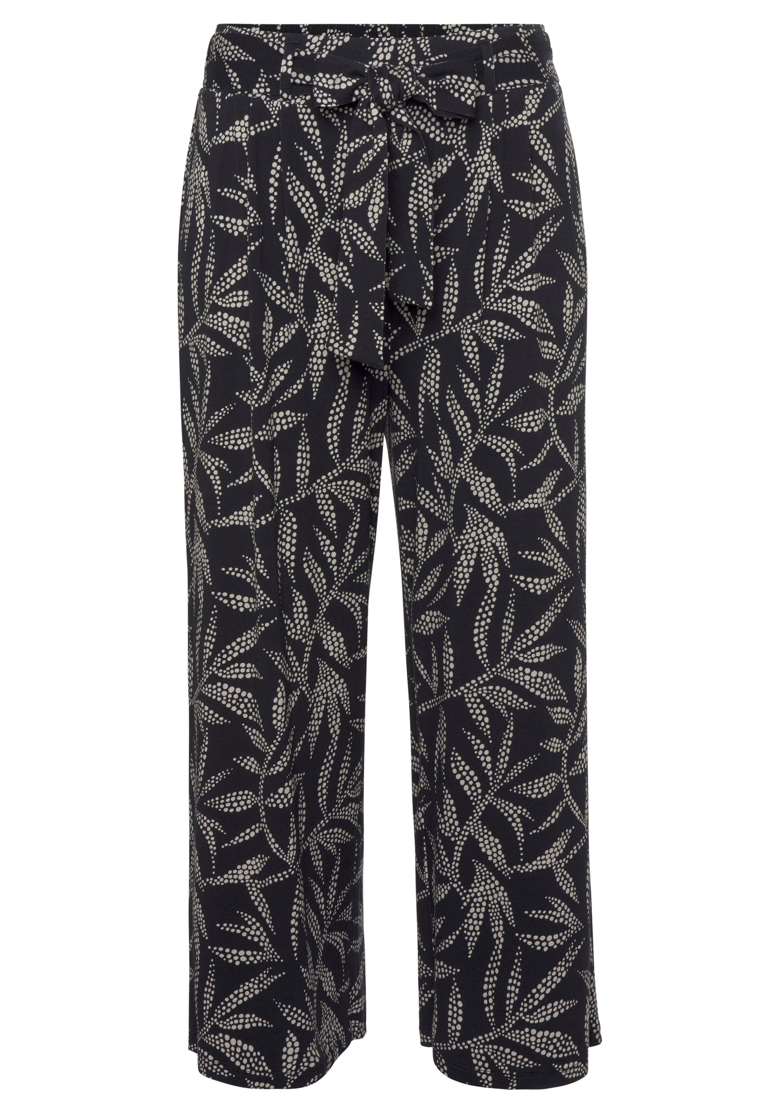 Lascana Culotte met bladerenprint, luchtige zomerbroek in 7/8-lengte, strandbroek (Met een bindceintuur)