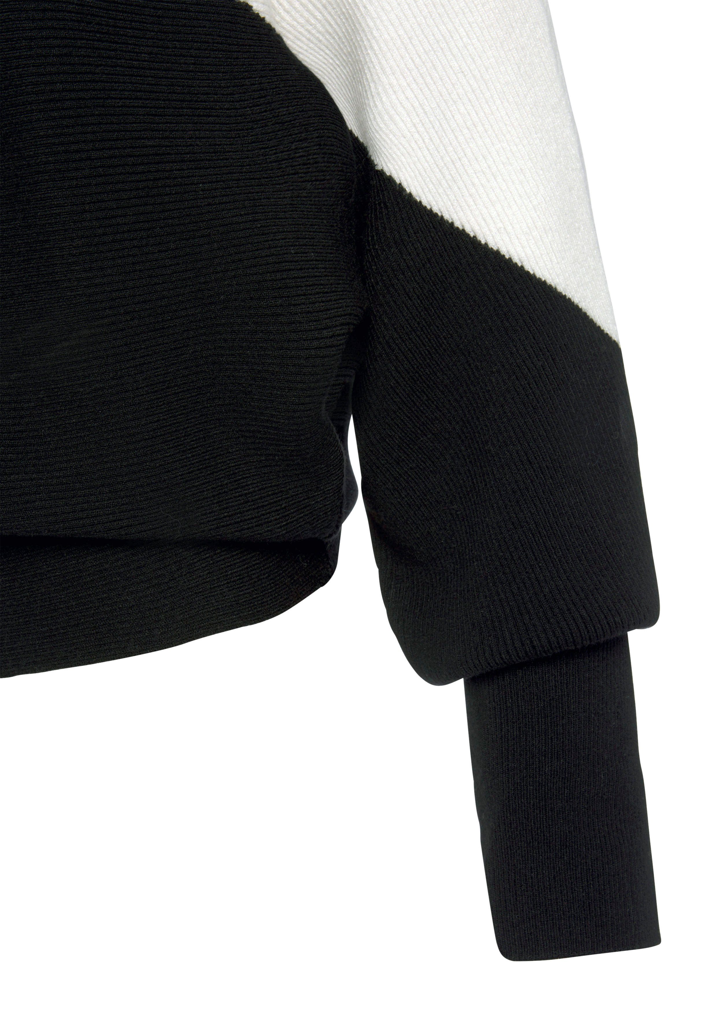 Lascana Gebreide trui met colorblock-look en lichte vleermuismouwen