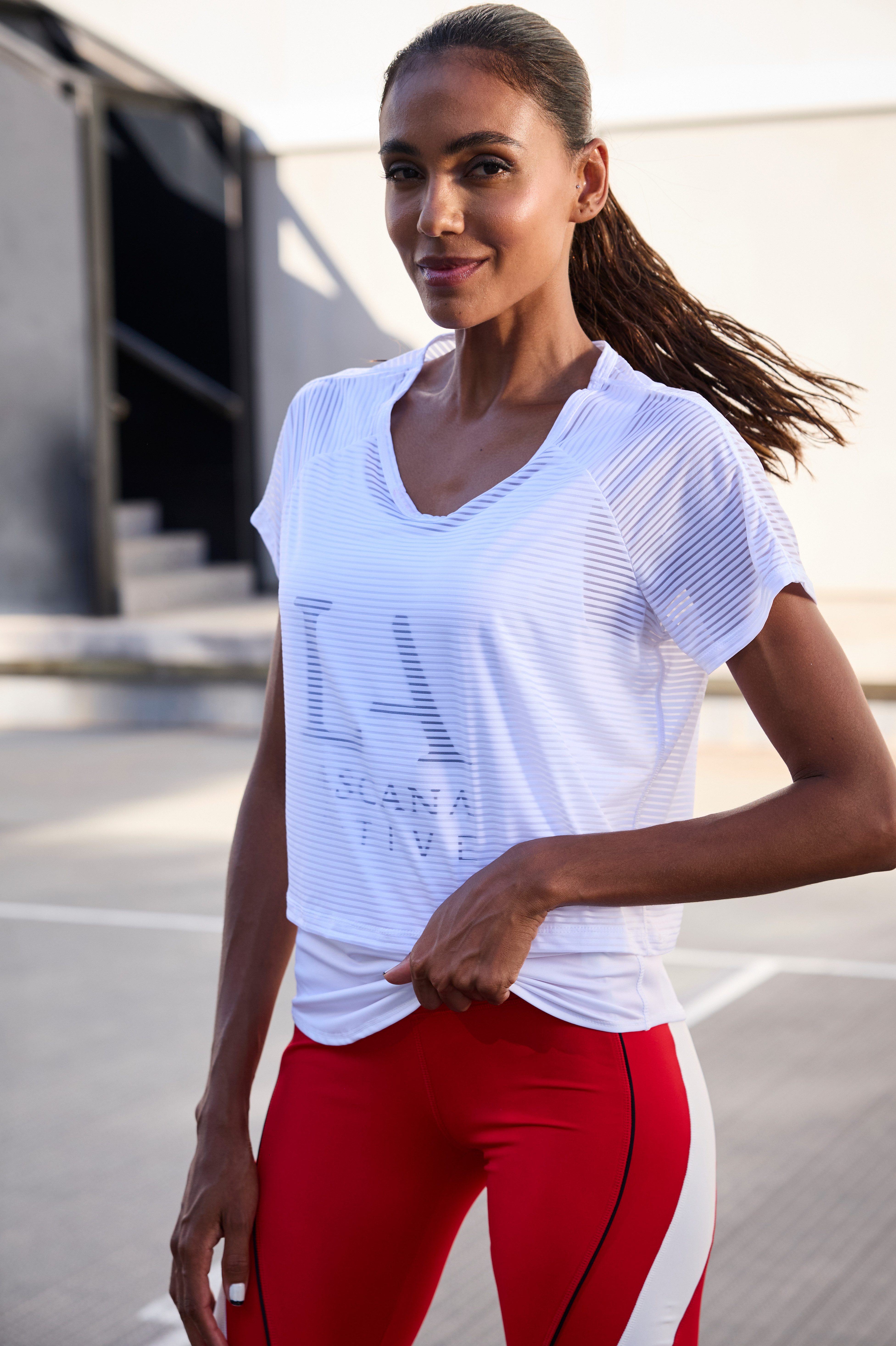 active by Lascana Functioneel shirt Digital Mauve 2-in-1 t-shirt in laagjesdesign