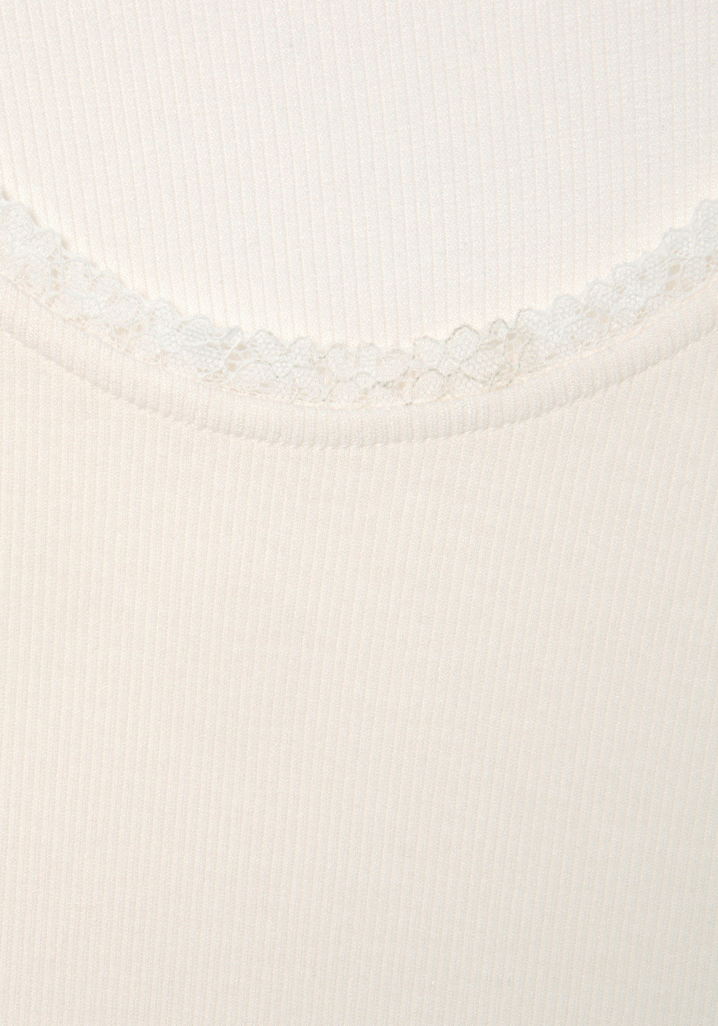 Lascana Shirt met korte mouwen Met fijne kant bij de hals van zachte viscose-ribkwaliteit (1-delig)