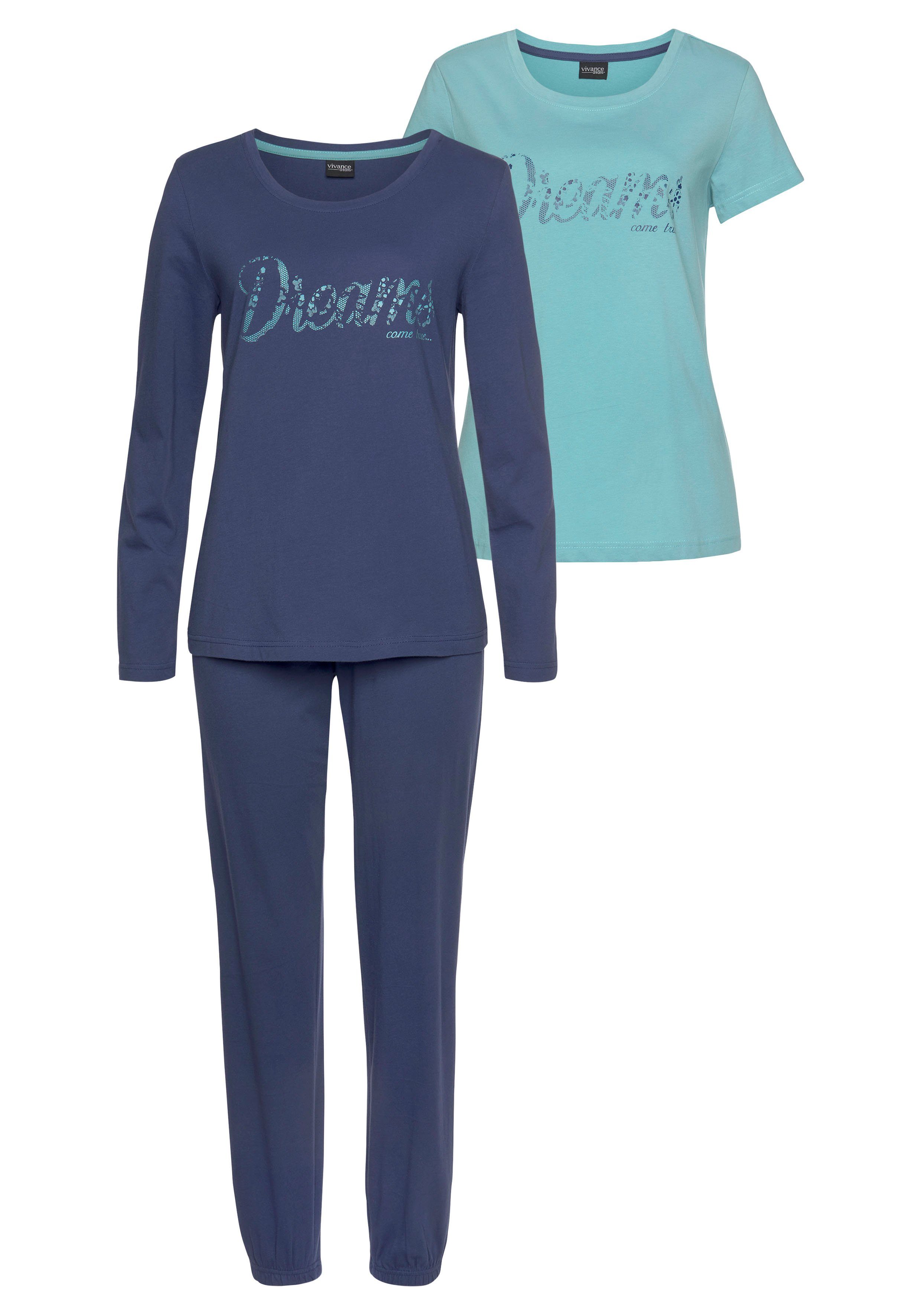 Vivance Dreams Pyjama met front-opschrift (set, 3-delig)