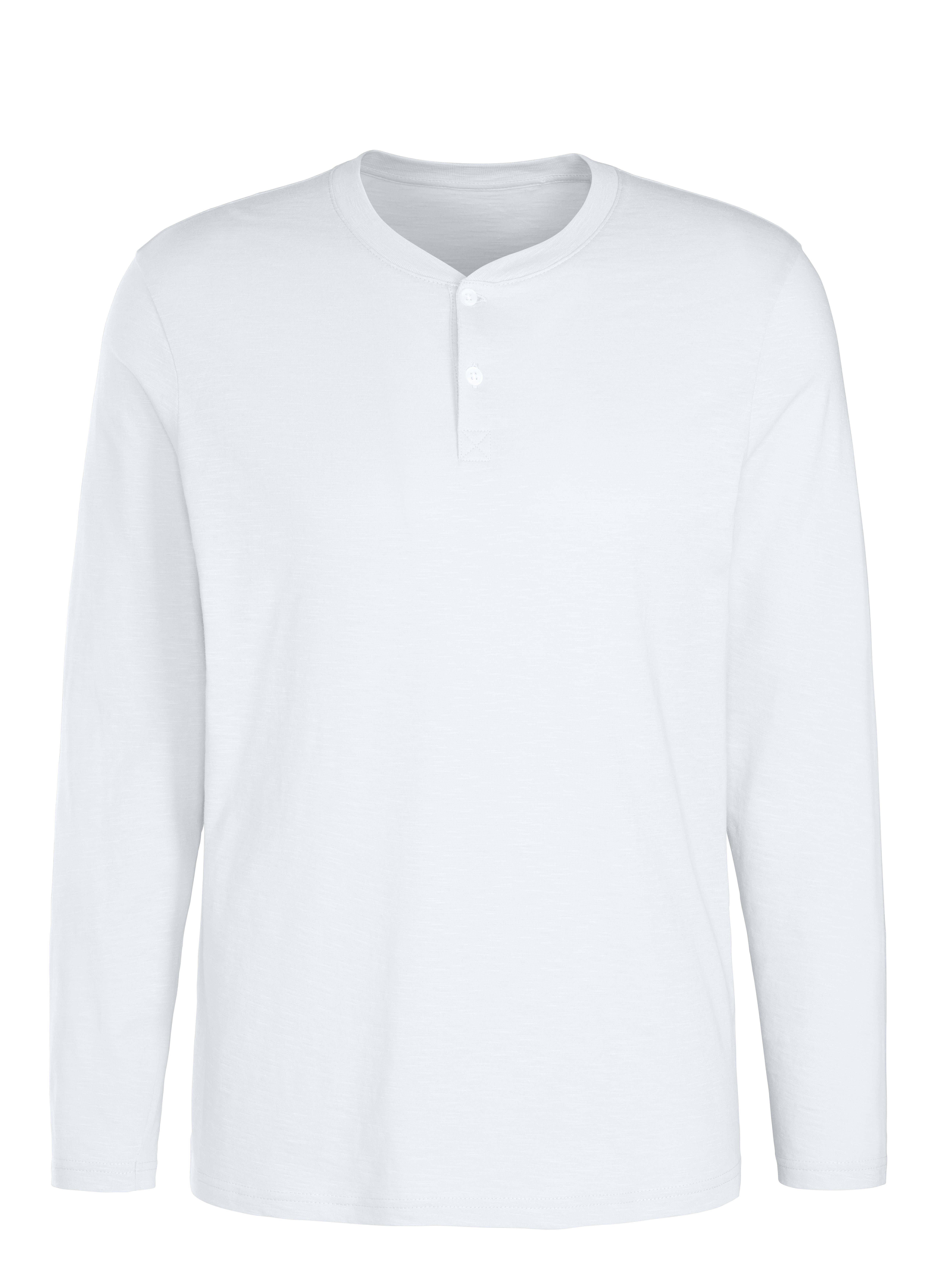H.I.S Henleyshirt Lange mouwen, shirt met knoopsluiting van gestructureerde katoenkwaliteit heren maat L (52/54) wit