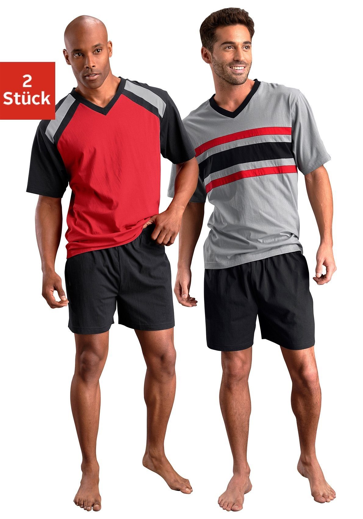 le jogger® Pyjama Pyjama met contrasterende inzetten (4-delig, Set van 2)