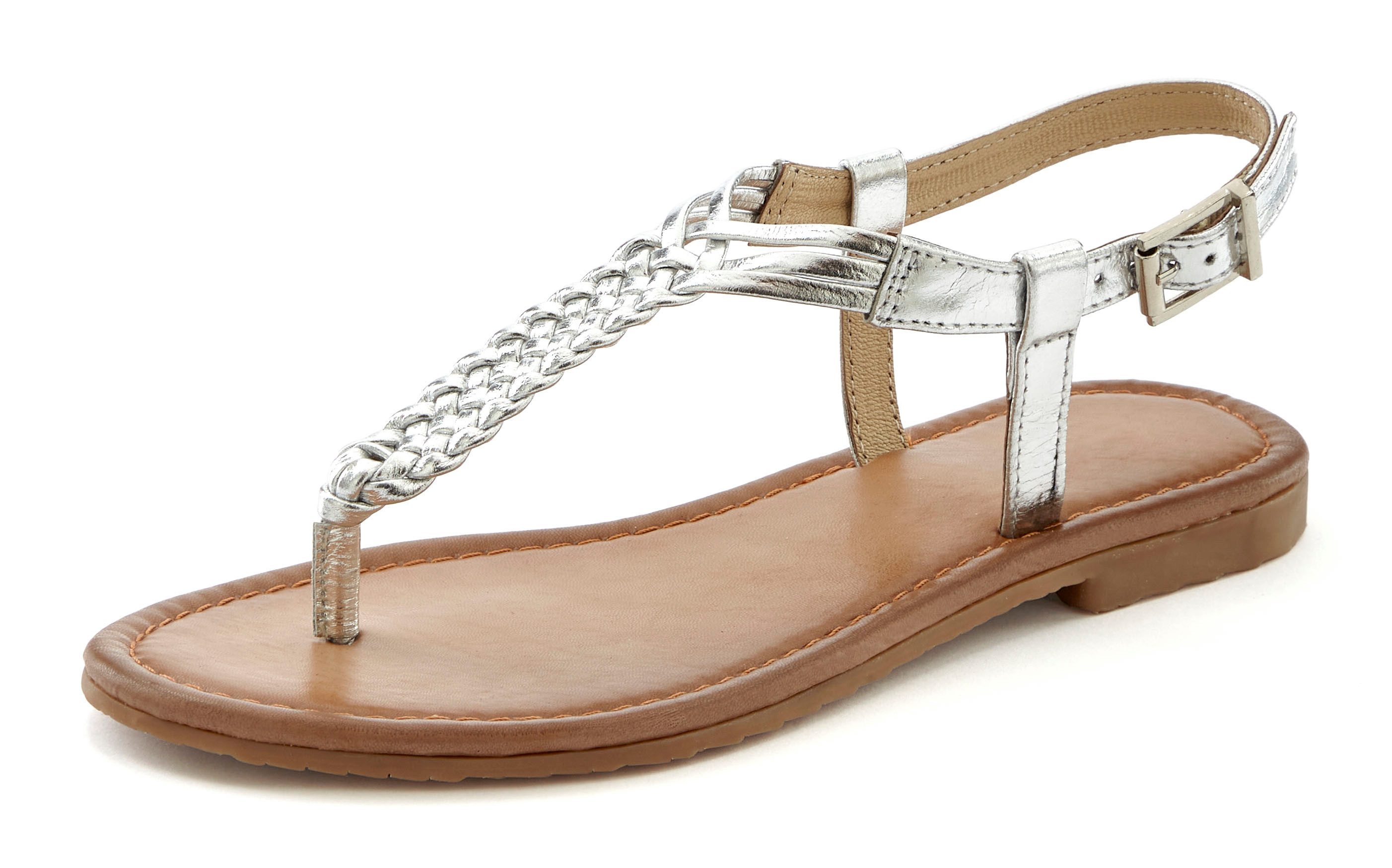 Vivance Teenslippers Sandalette, zomerschoen, sandaal van leer met vlecht-look