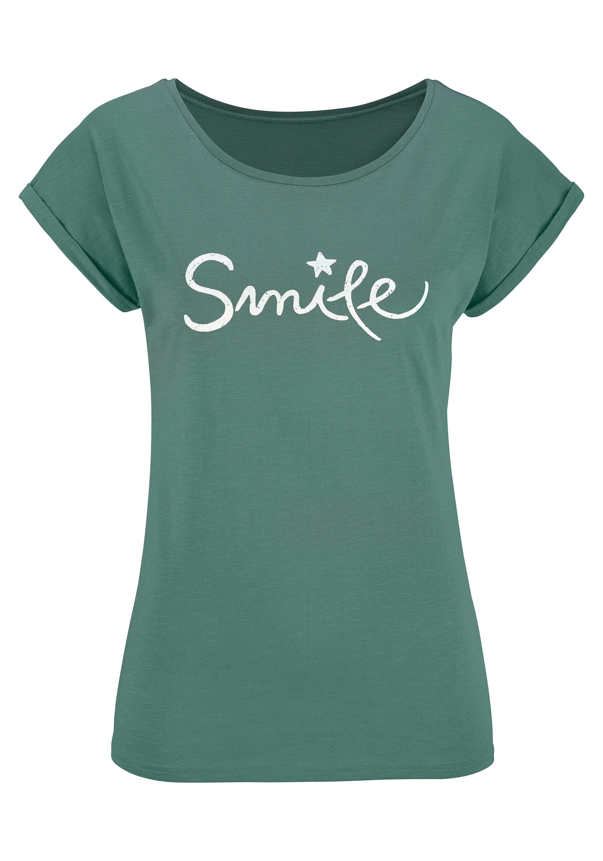 Beachtime T-shirt Met frontprint "Smile" in een zachte katoenkwaliteit