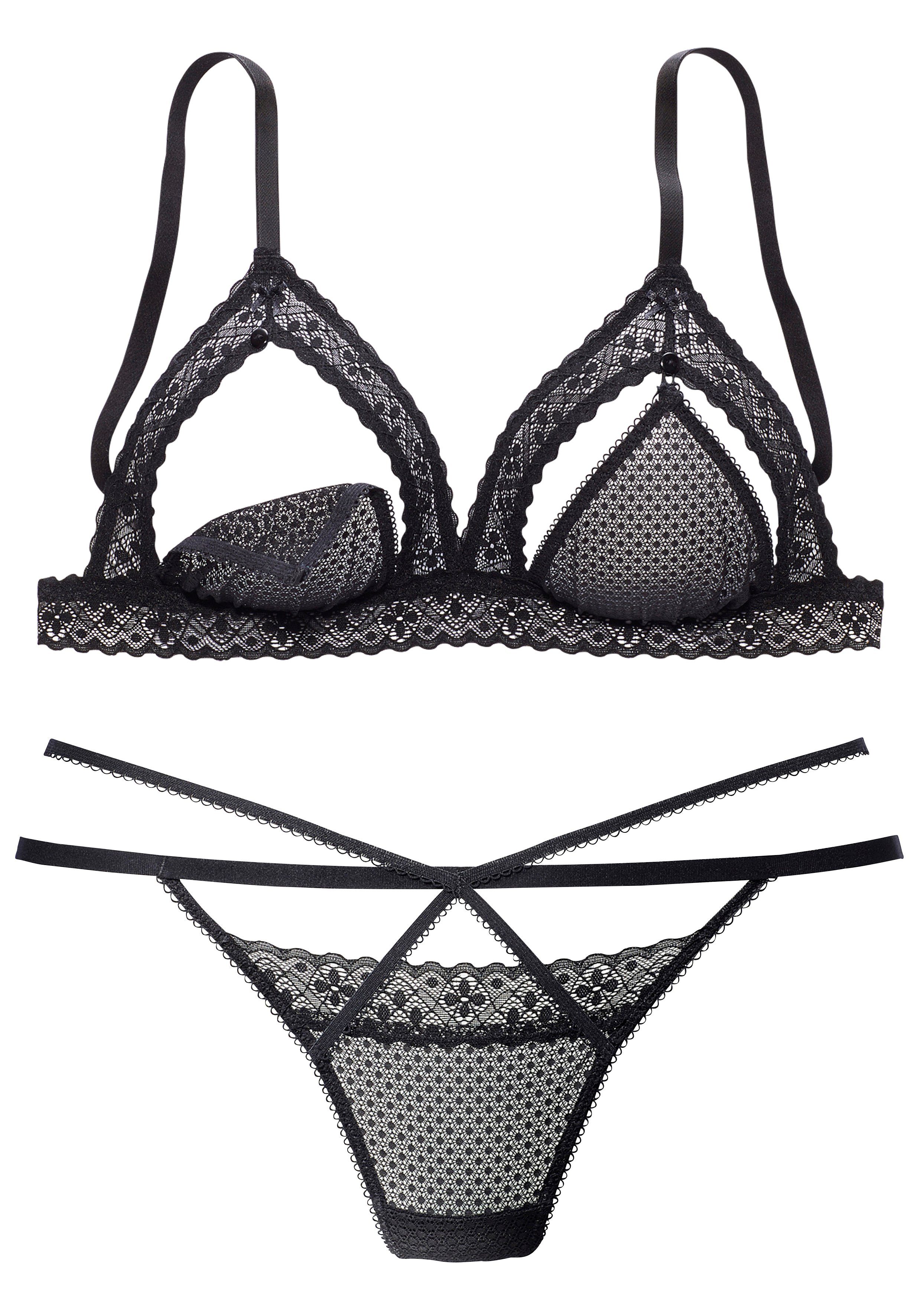 petite fleur gold Set: ouvert-bh met afknoopbare cups, sexy lingerie, sexy ondergoed (set, 2-delig, Met string)