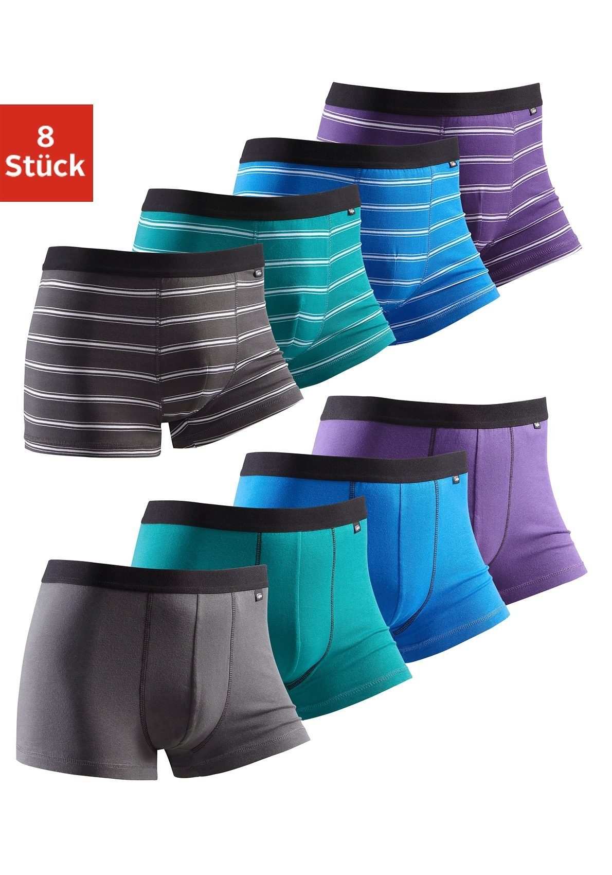 Buffalo Boxershort voor heren met contrastkleurig weefband (set, 8 stuks)