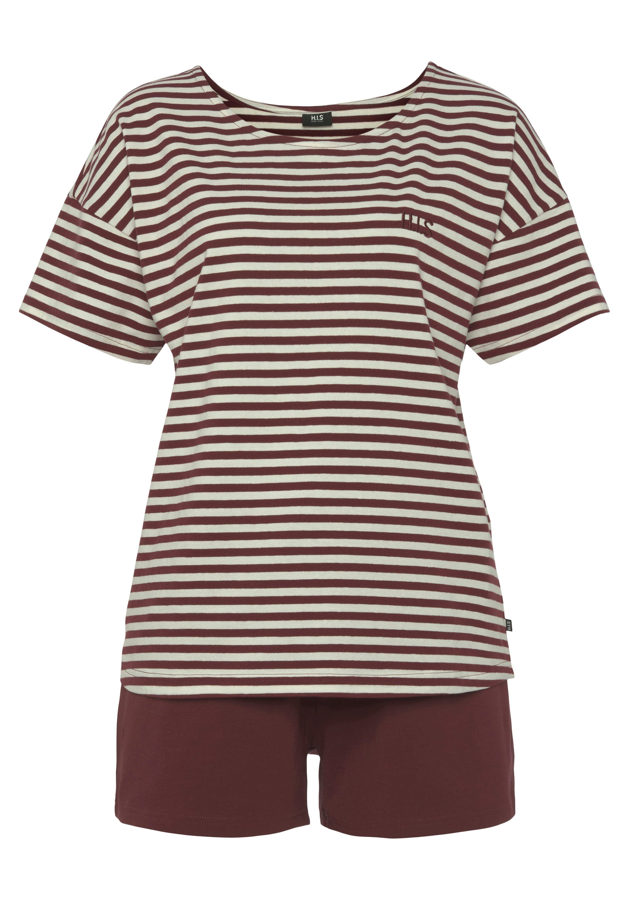 H.I.S Shortama met logoborduursel op borsthoogte (2-delig) shorty's maat 32/34 rood
