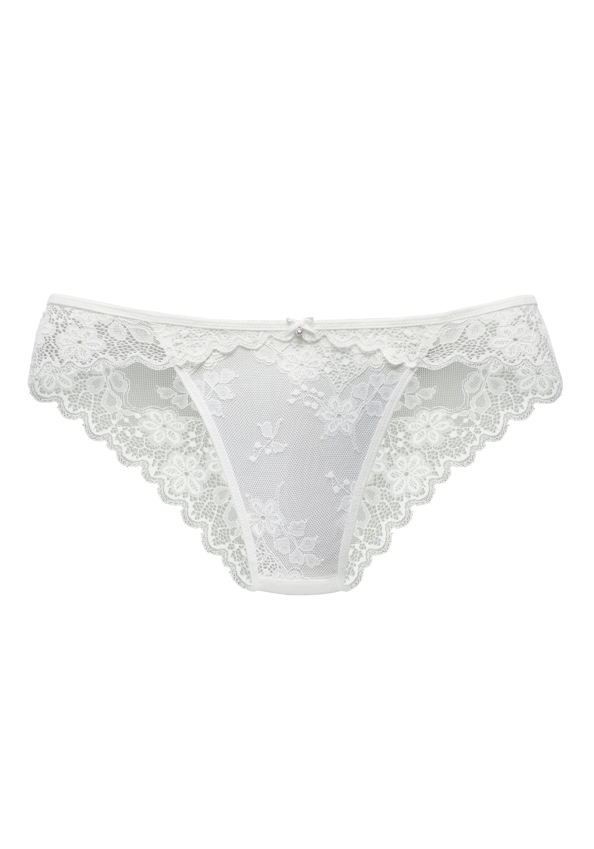 Vivance Slip van delicate jacquard-kant met edel accessoire