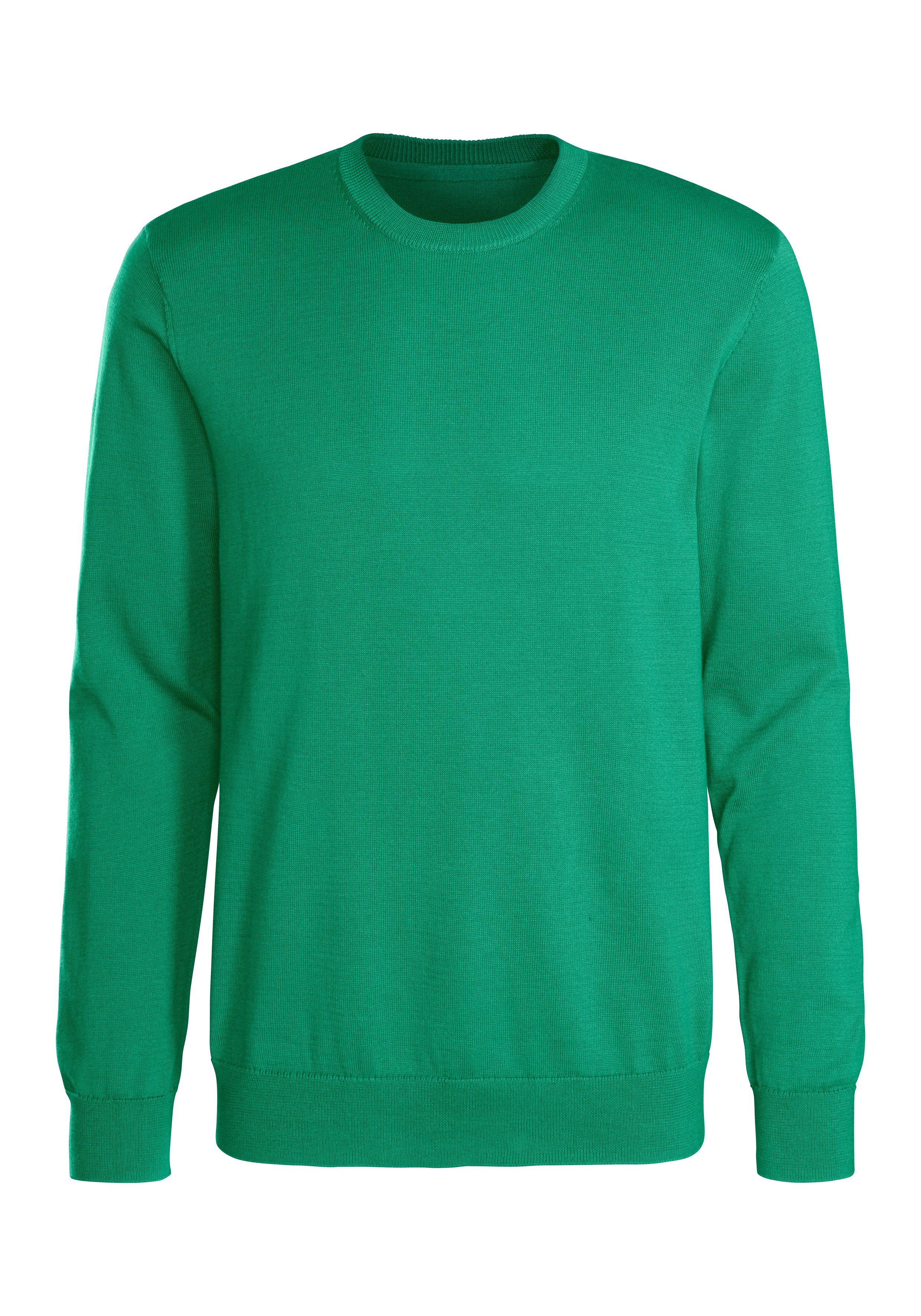 H.I.S Gebreide trui Regular fit, lange mouwen, pullover van fijn breiwerk, katoenmix heren maat L (52/54) groen