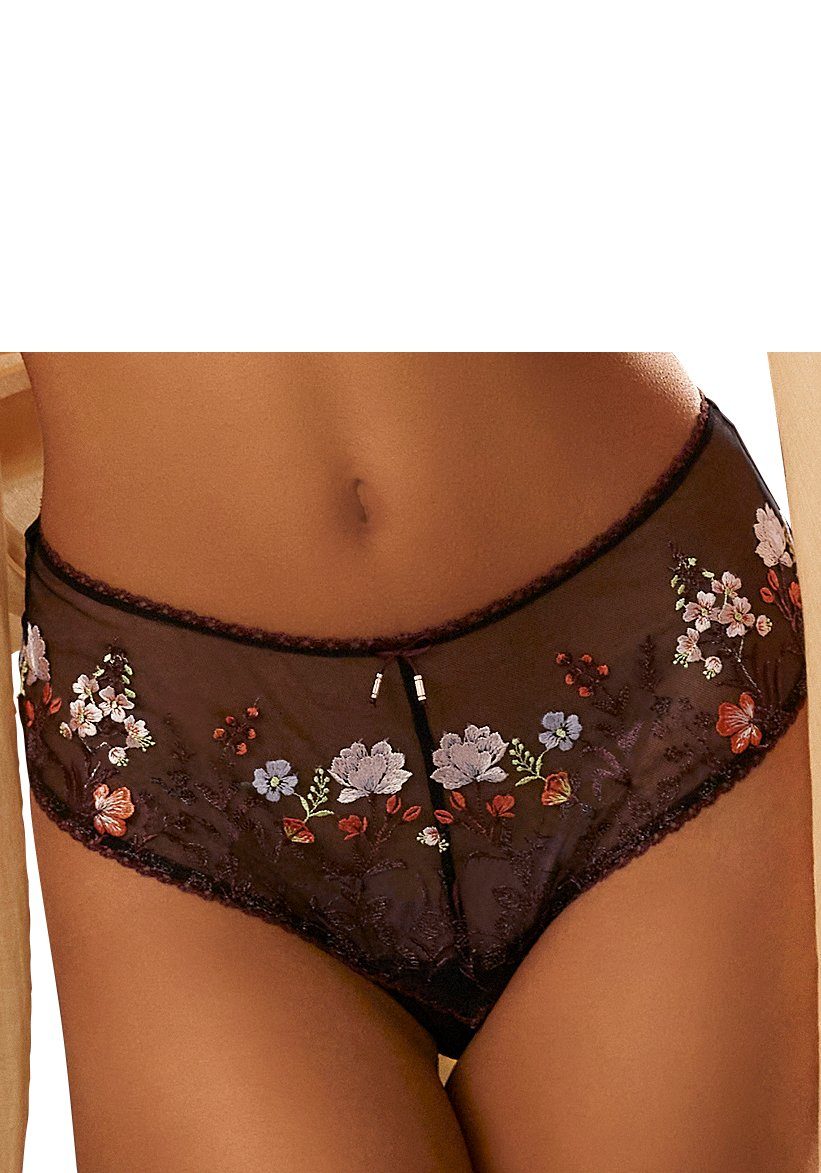 Lascana Stringpants Maria met kleurrijke bloemen van geborduurd kant