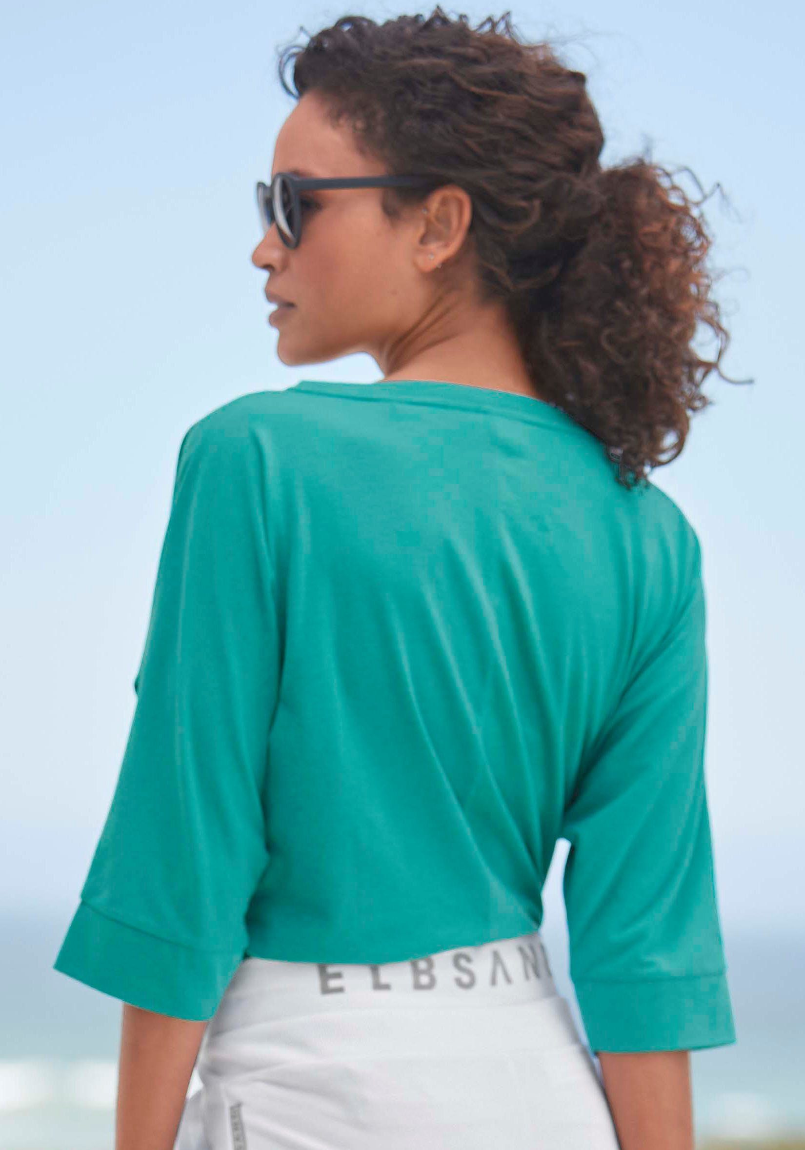 Elbsand Shirt met 3/4-mouwen met logoprint, katoenmix, losse pasvorm