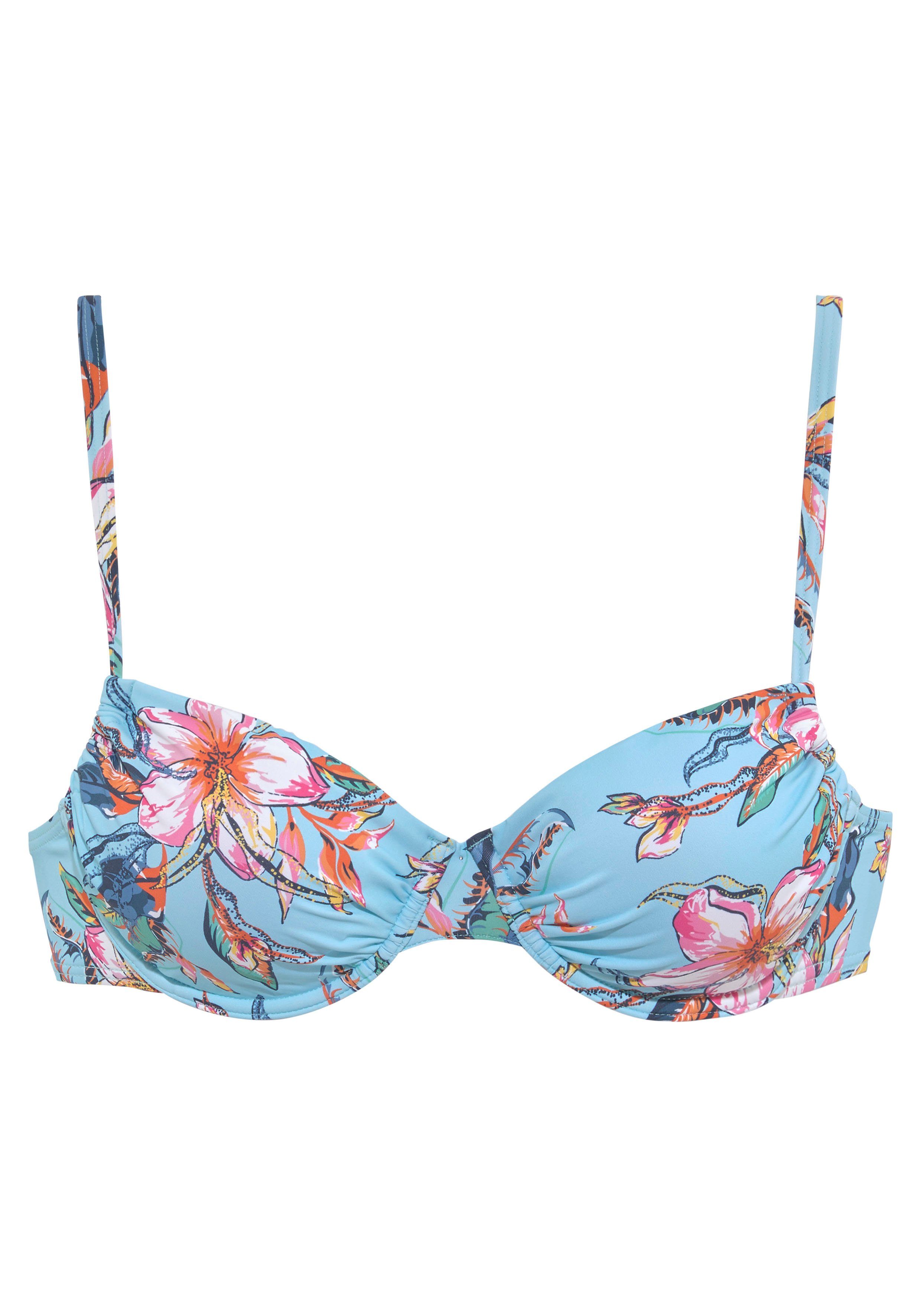 lascana bikinitop met beugels malia met tropische print blauw
