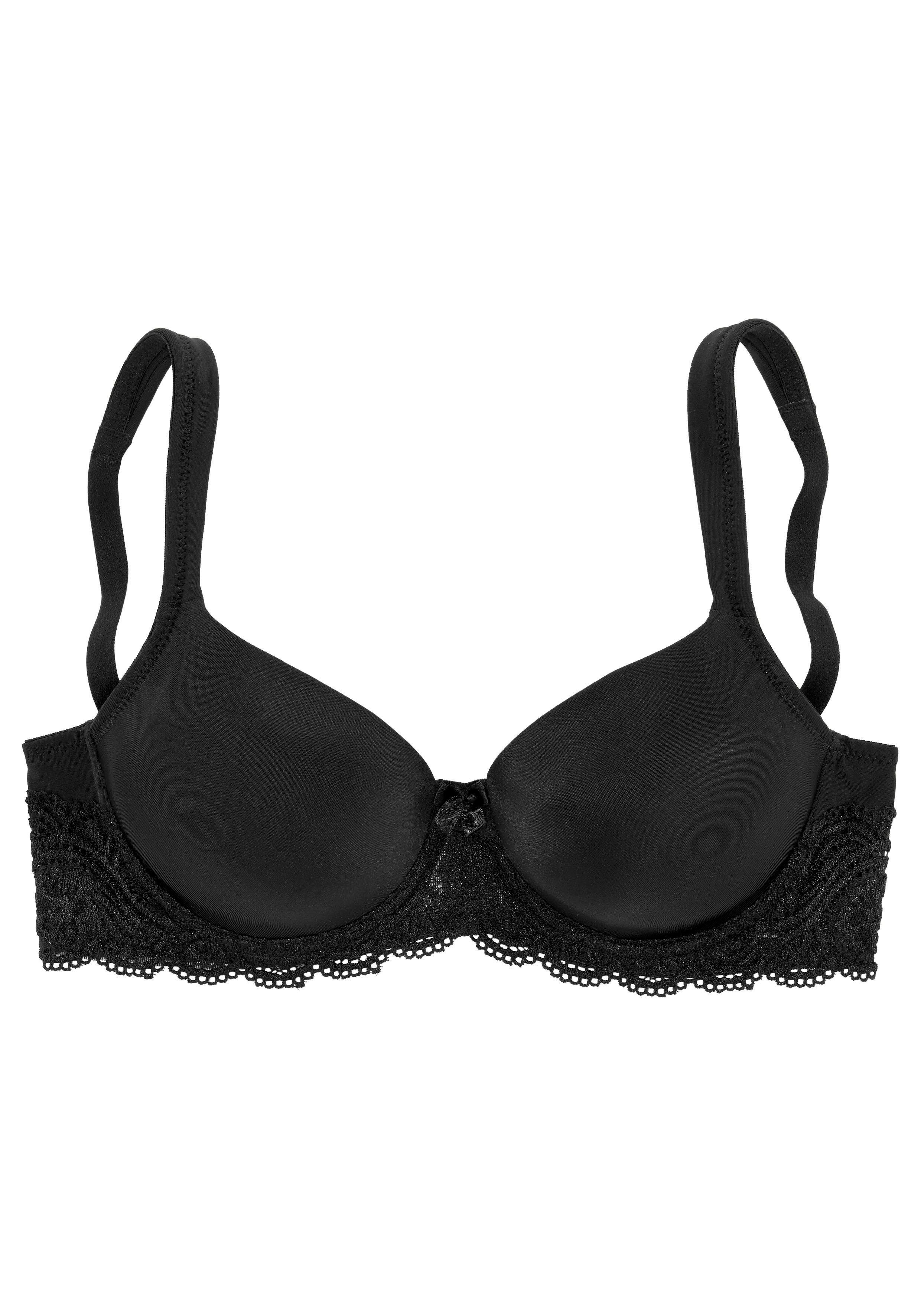 Lascana Bh met steuncups met beugels, naadloze voorgevormde cups, kanten details, lingerie beugel bh's maat 85 F zwart