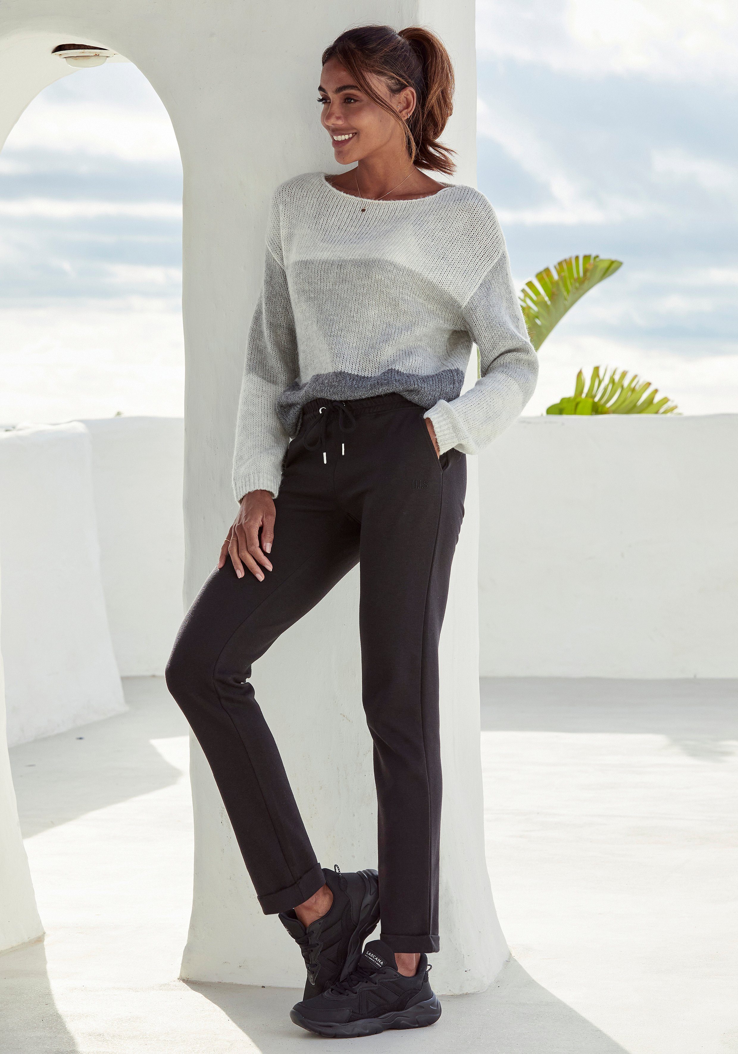 H.I.S Sweatbroek / relaxbroek / sweatbroek Slipbroek met kleine omslag aan de zoom, loungewear