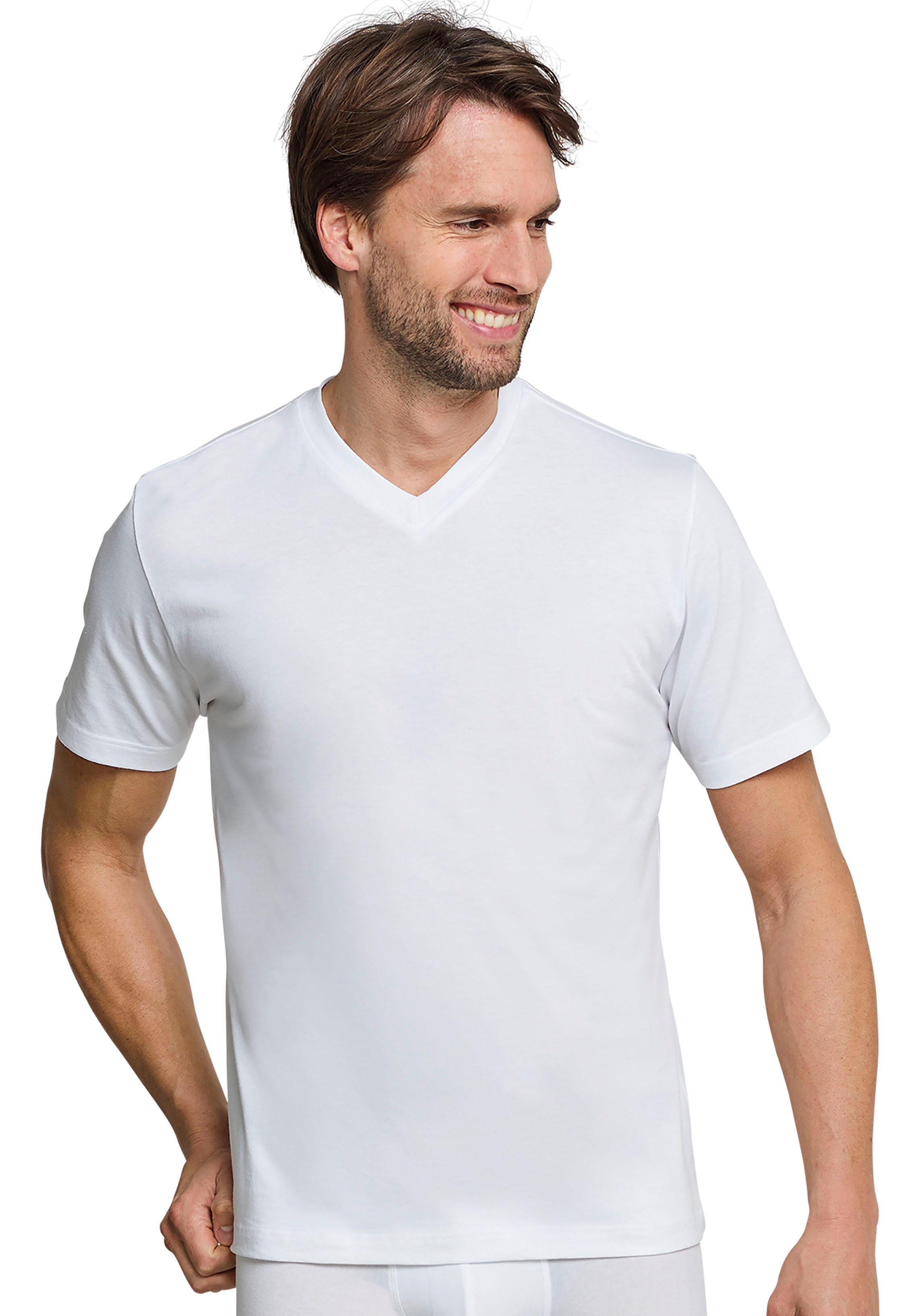 schiesser shirt met v-hals "essentials" (2-delig, set van 2) wit