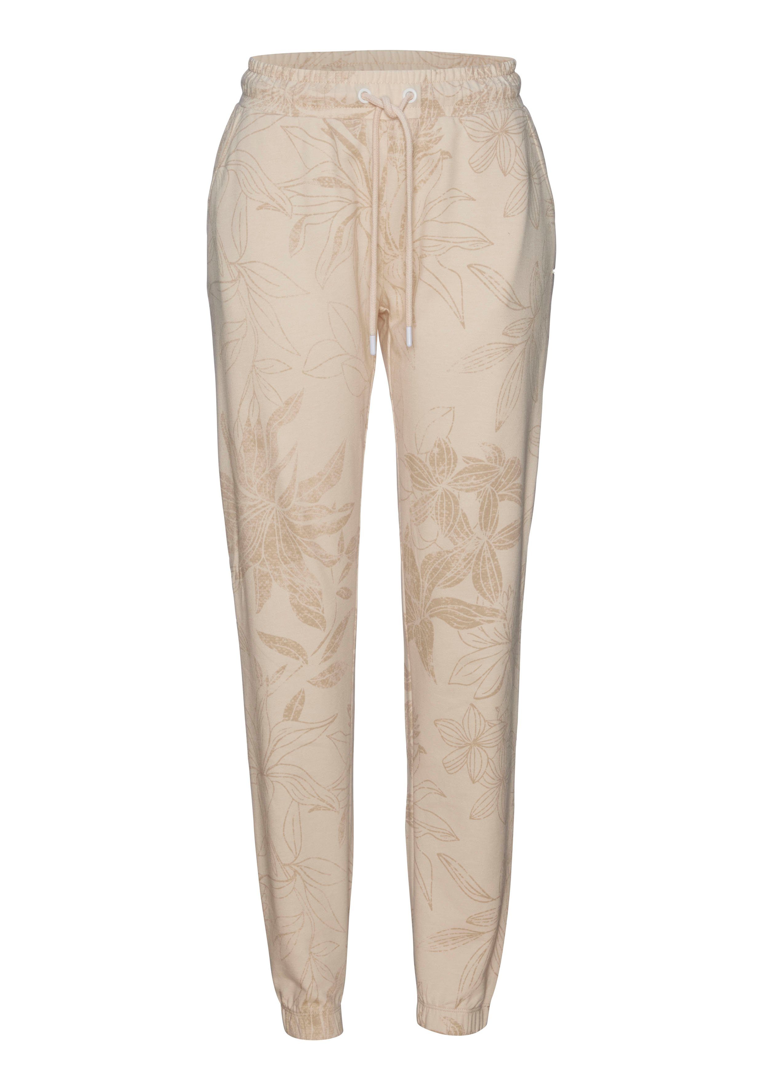 Lascana Loungebroek met bloemen alloverprint, loungepak lounge broeken maat 36/38 bruin