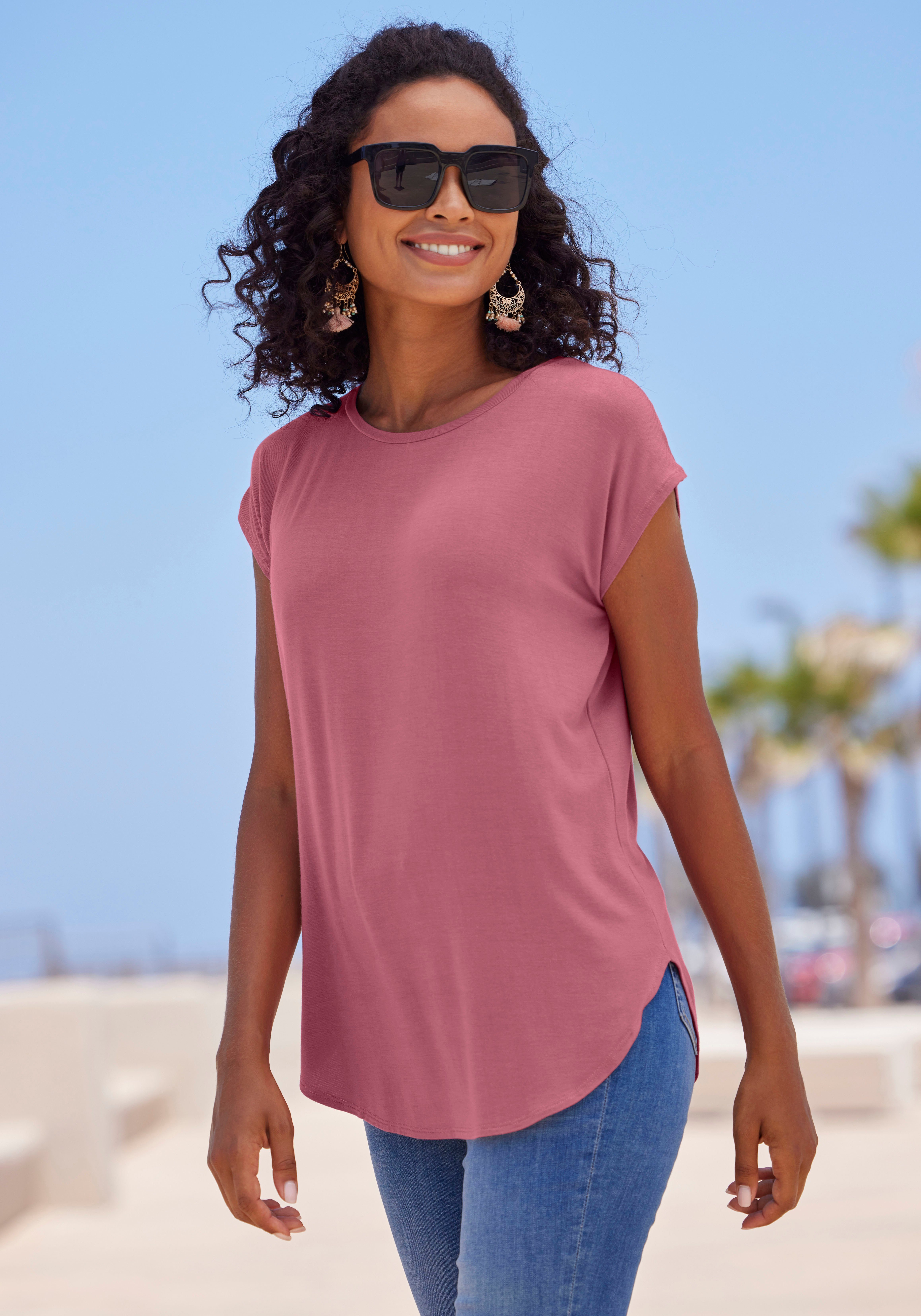 Lascana Lang shirt Met sterk afgeronde zoom van zachte viscose-stretch (2-delig, Set van 2)
