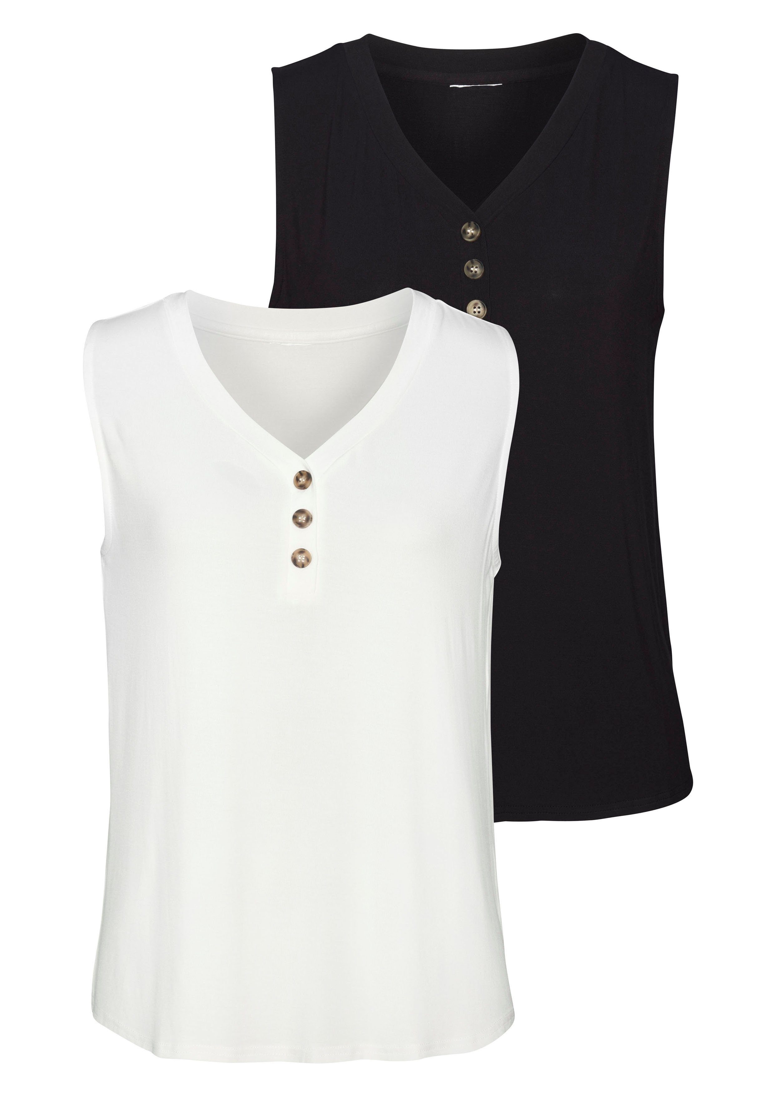 Lascana Shirttop Met sierknoppen in hoornlook (2-delig, Set van 2)