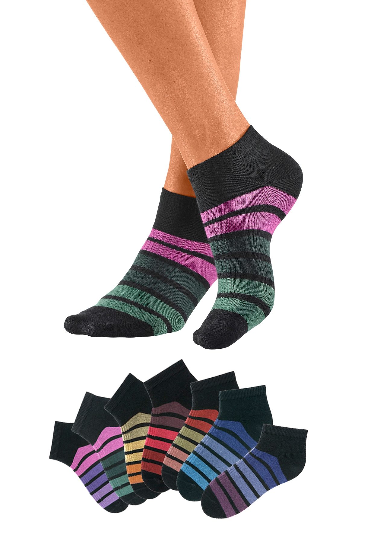 H.I.S Sneakersokken met kleurrijke horizontale strepen (set, 7 paar)