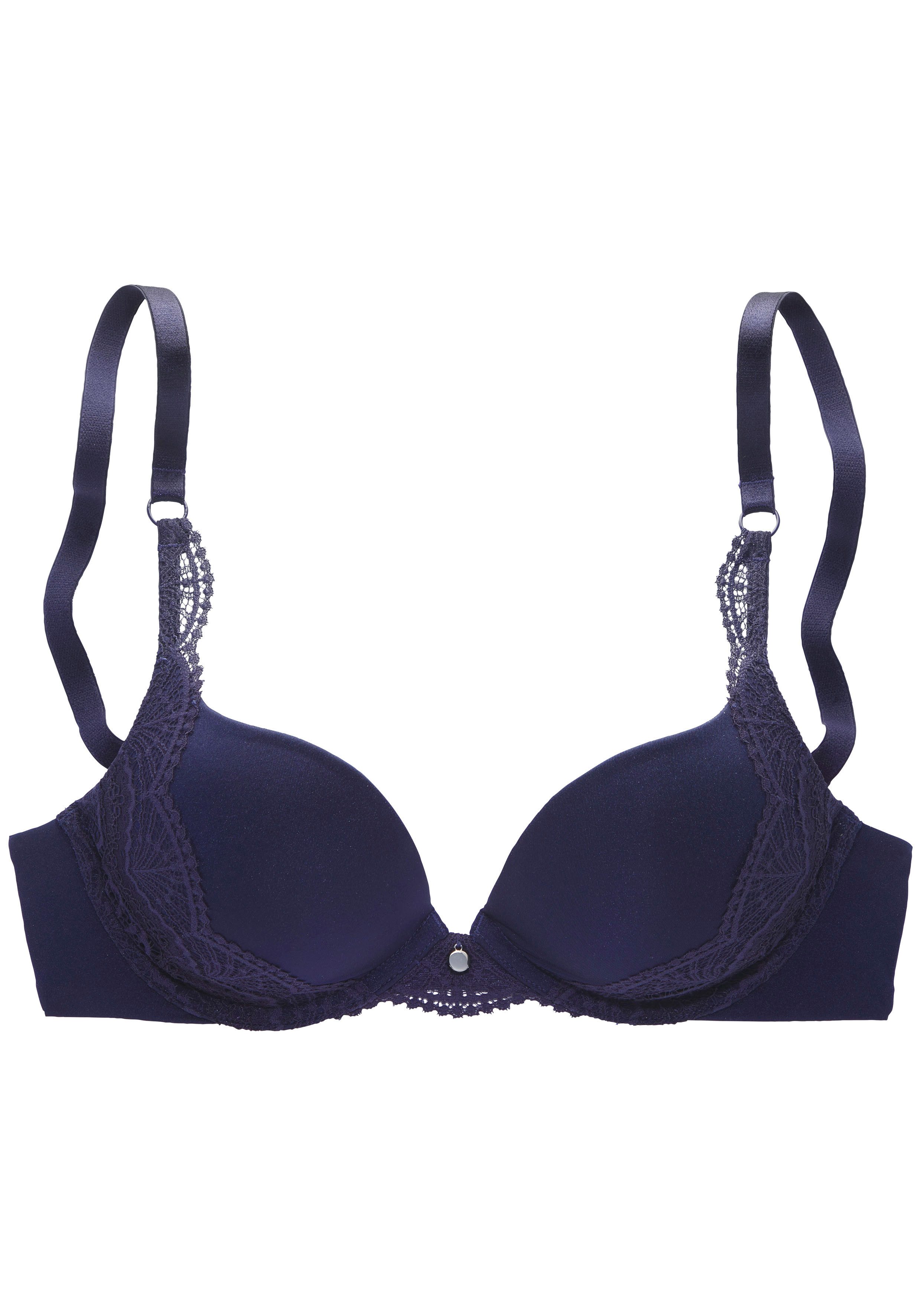 s.Oliver RED LABEL Beachwear Push-up-bh Pauline met fijne kant aan de zijkant van de cup en modieus accessoire, lingerie push-up bh's maat 85 blauw