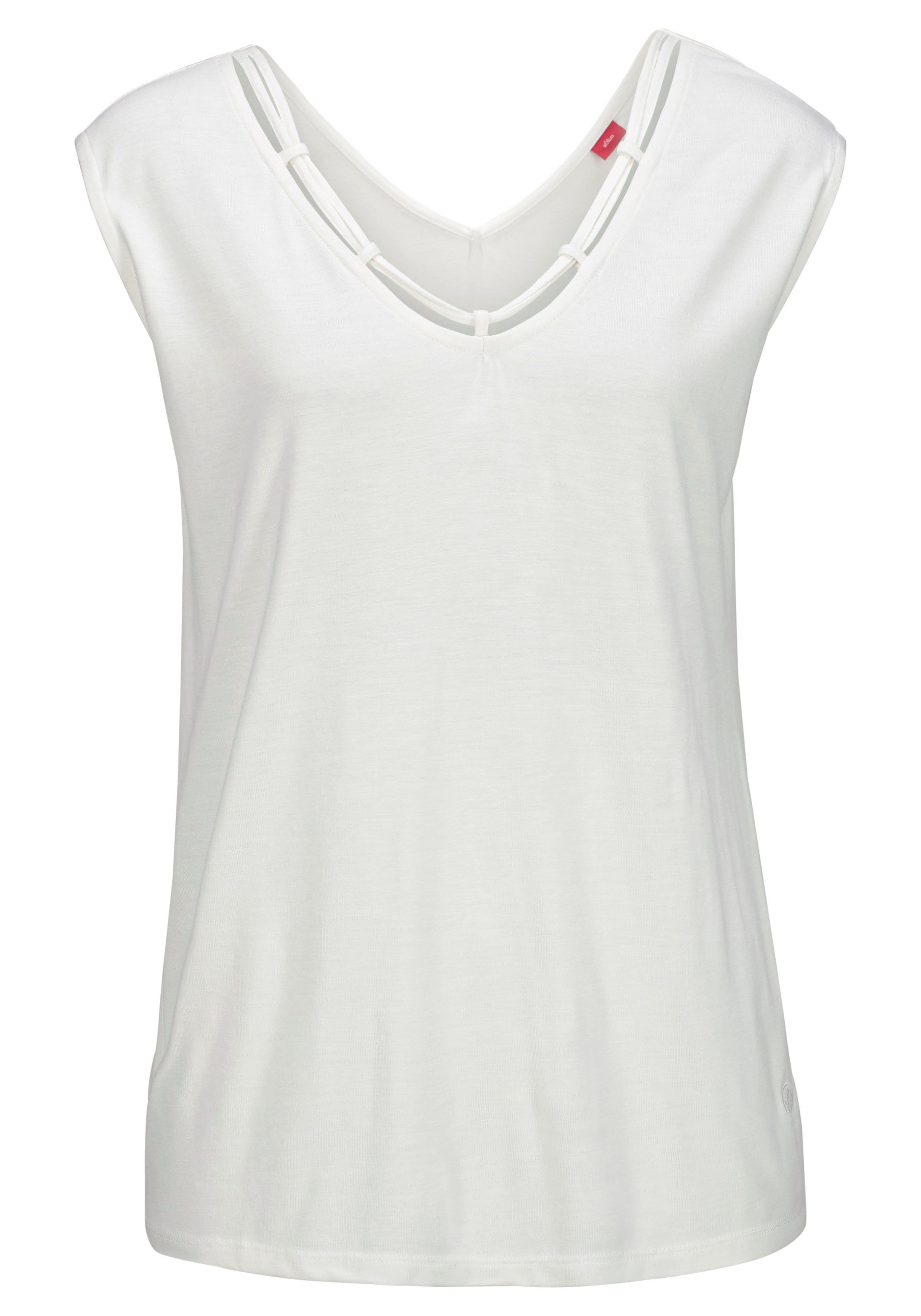 s.Oliver RED LABEL Beachwear T-shirt met sierbandjes bij de hals, shirt met korte mouwen, zomers