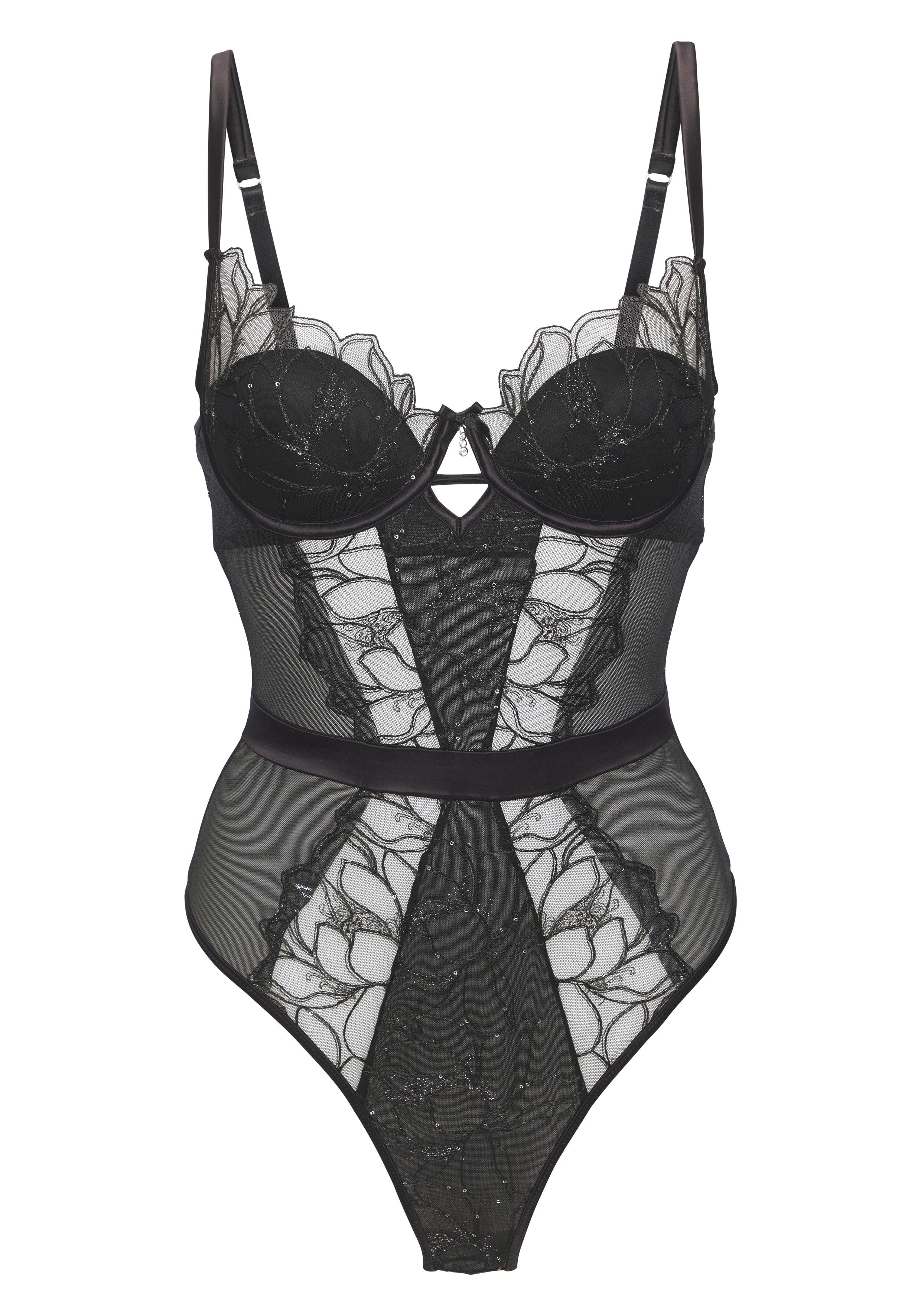 Lascana Stringbody gemaakt van elegant kant en glinsterend soft mesh, sexy lingerie