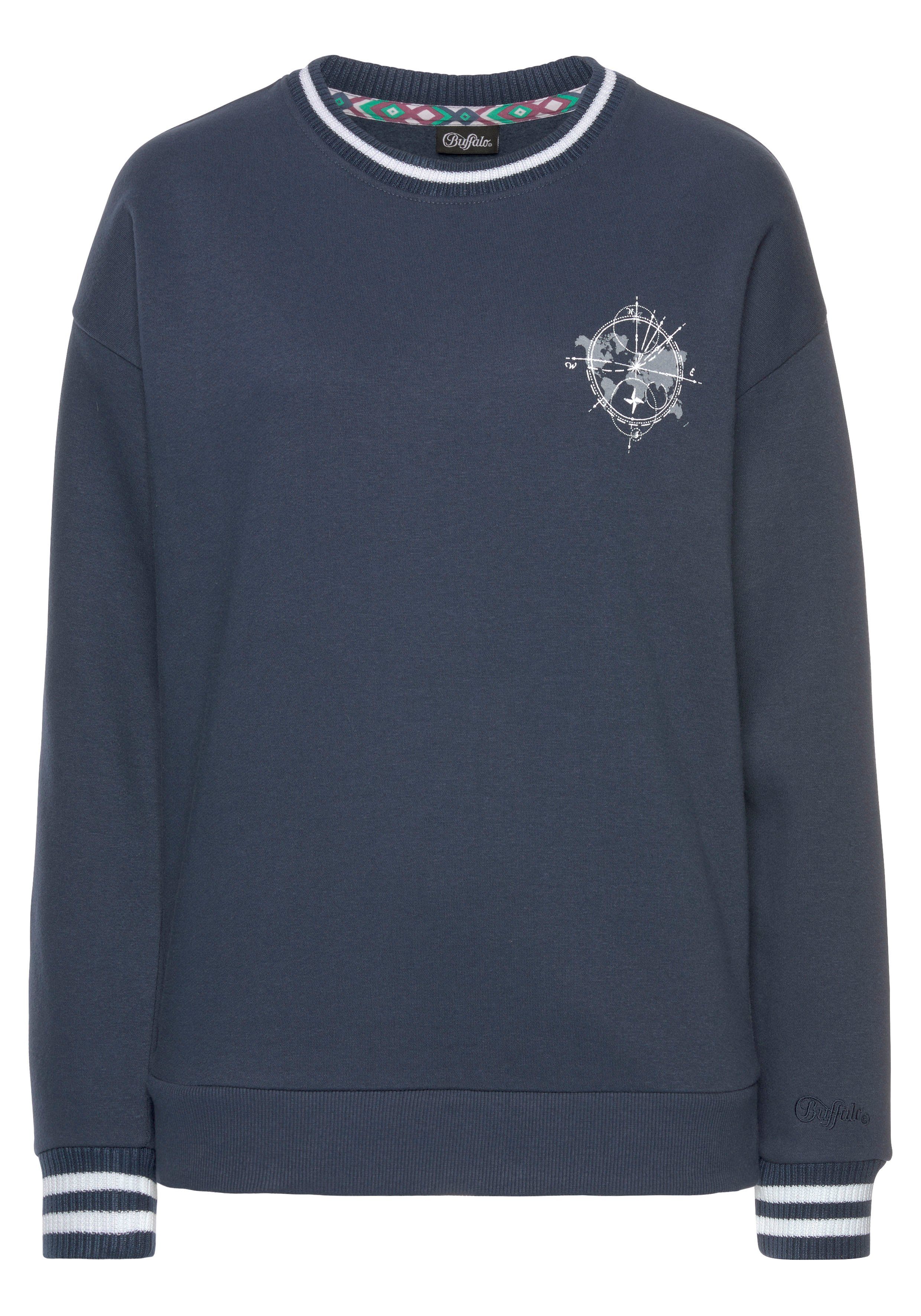 Buffalo Sweatshirt met contrast-ribboord en print, loungepak