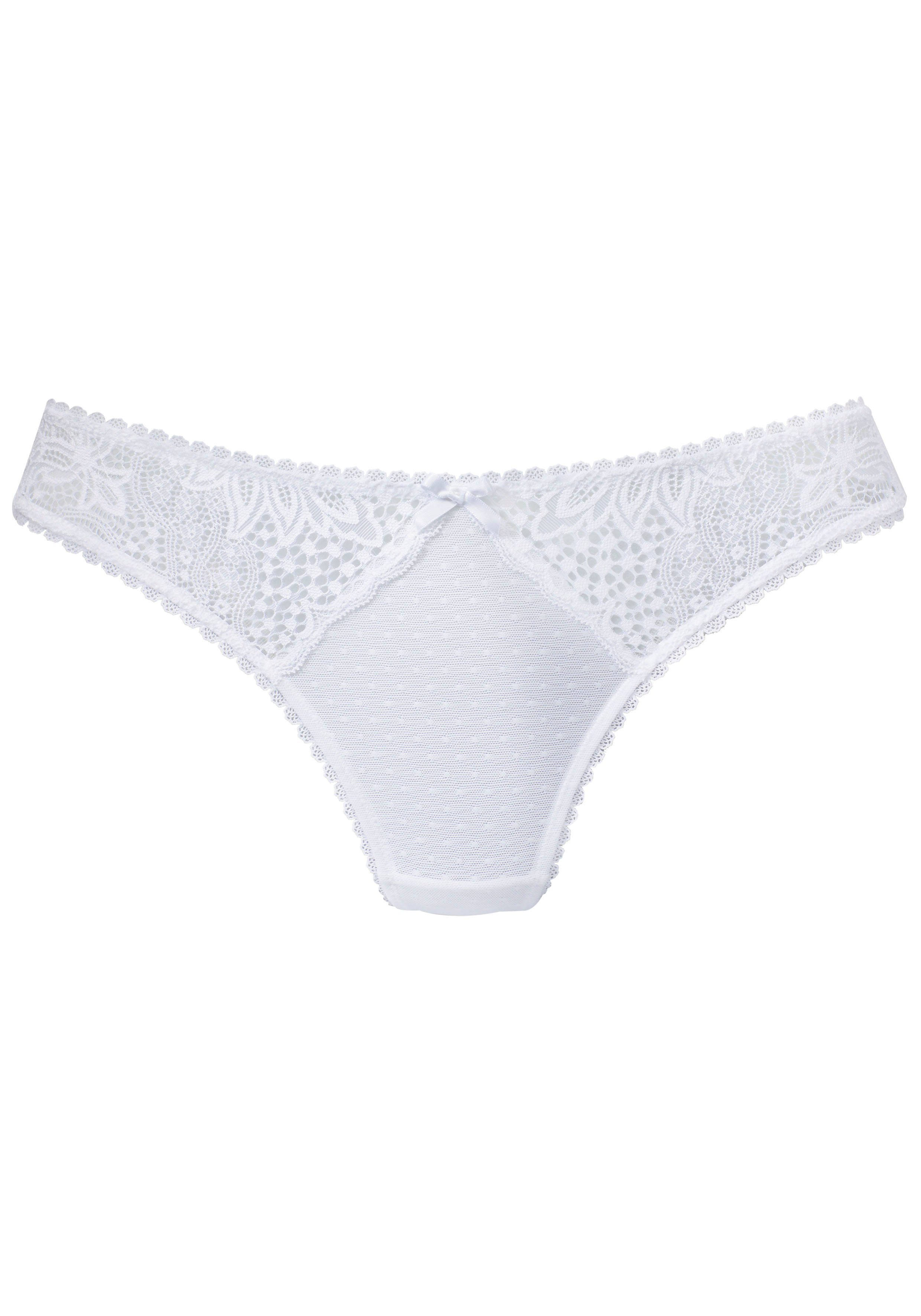 Vivance String met kanten inzetten opzij in gebloemde look strings maat 32/34 wit