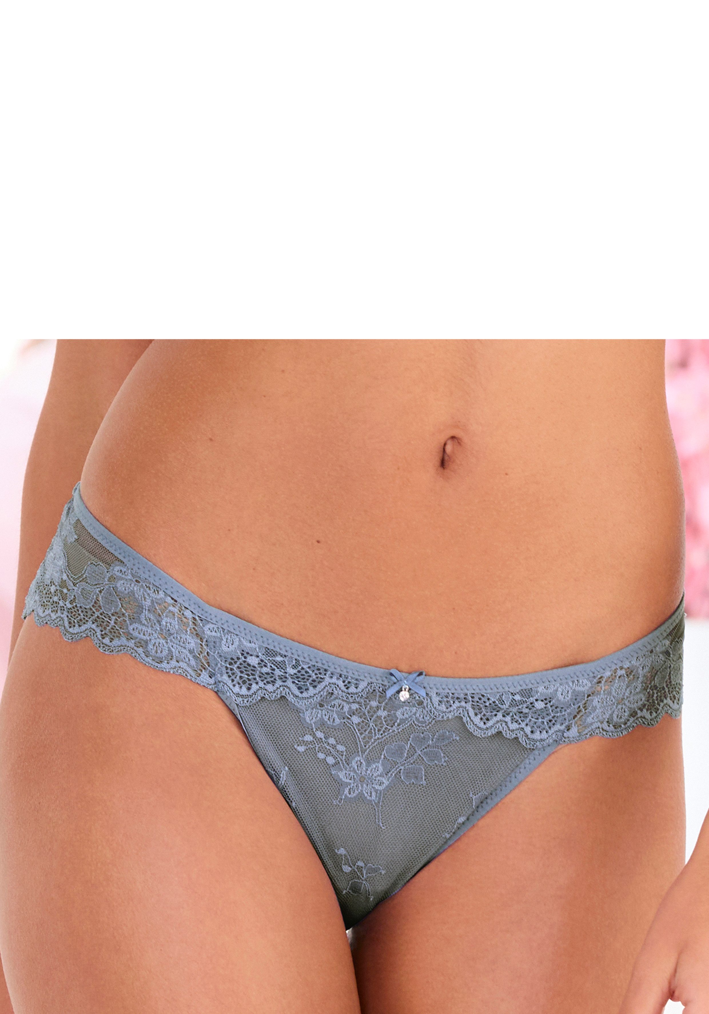 Vivance Slip van delicate jacquard-kant met edel accessoire