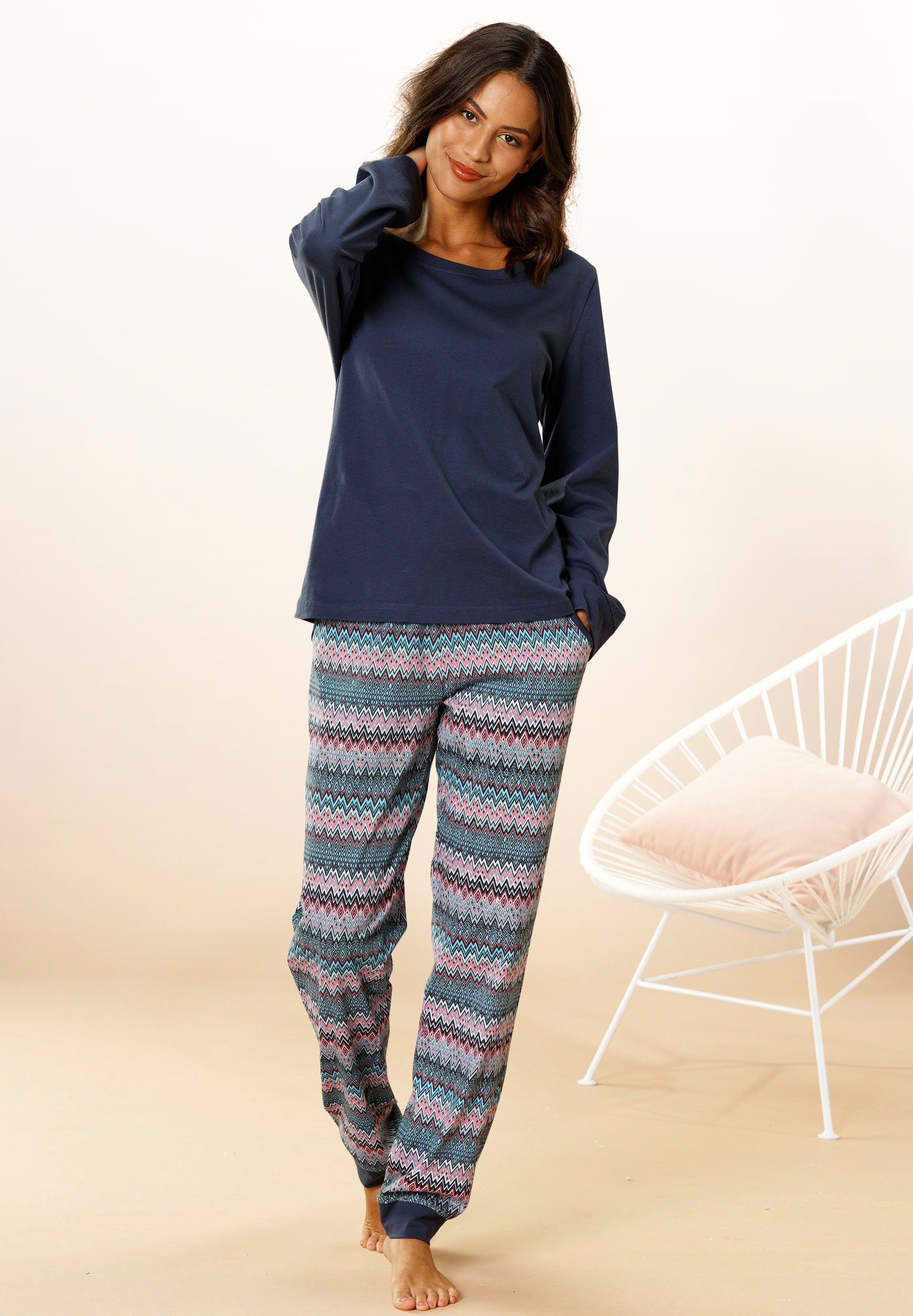 Vivance Dreams Pyjama met veelkleurig zigzagmotief (2-delig, 1 stuk)