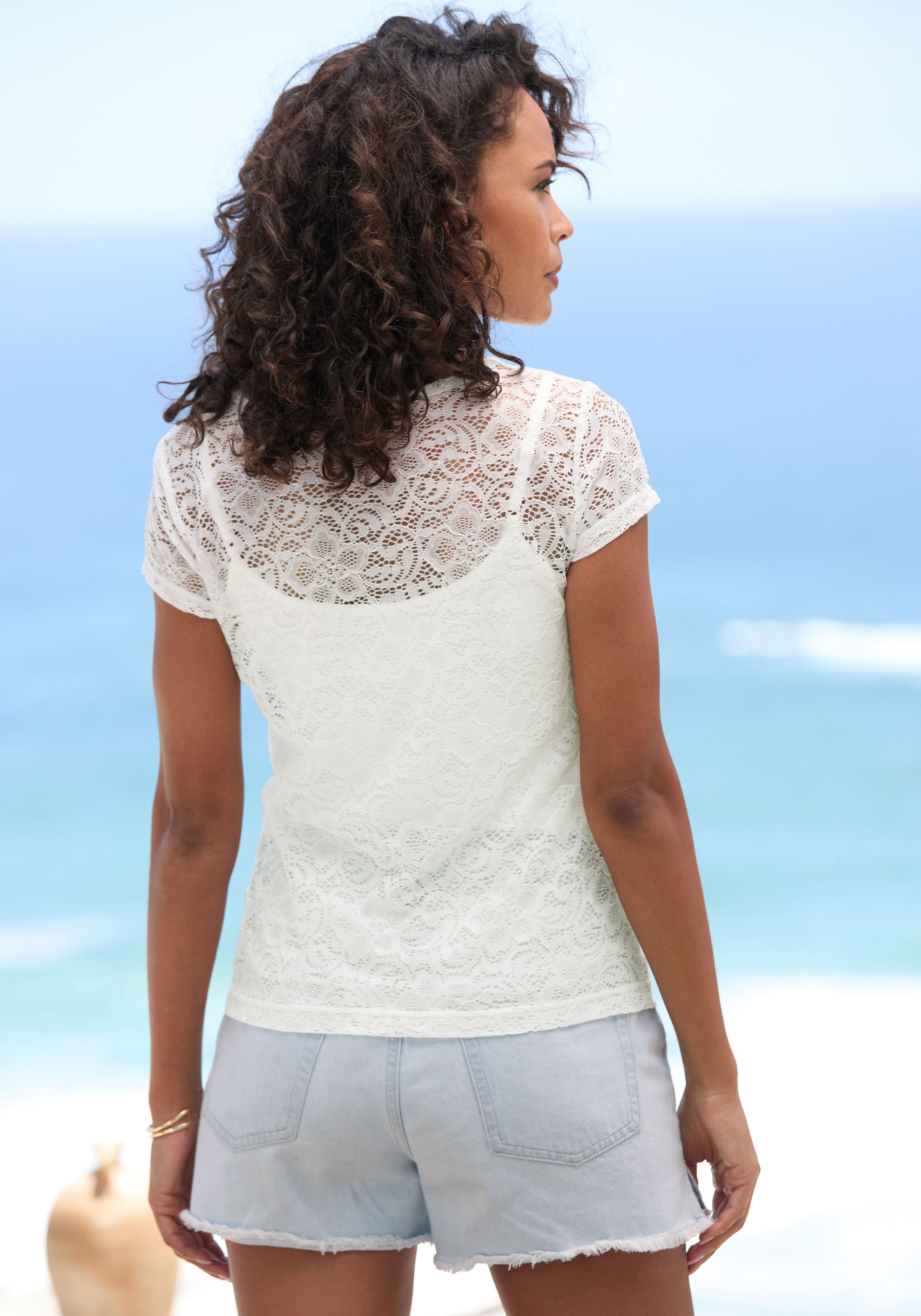 Lascana Kanten shirt met bloemmotief (set, +Top)