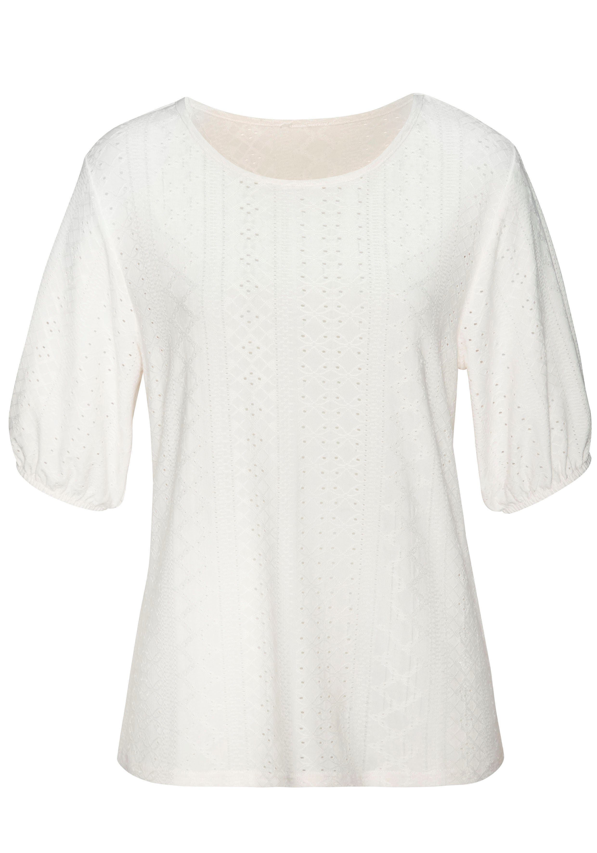 Vivance Shirt met korte mouwen Met broderie anglaise in een gemakkelijk te onderhouden kwaliteit (1-delig)