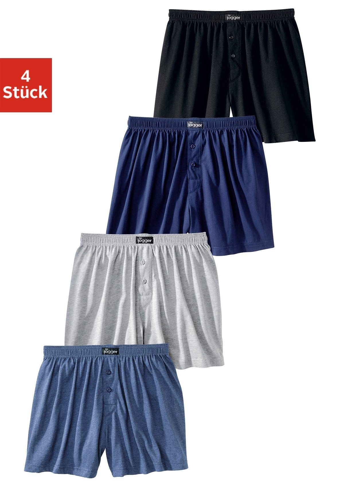 le jogger® Wijde boxershort in prettig zachte katoenkwaliteit (set, 4 stuks)