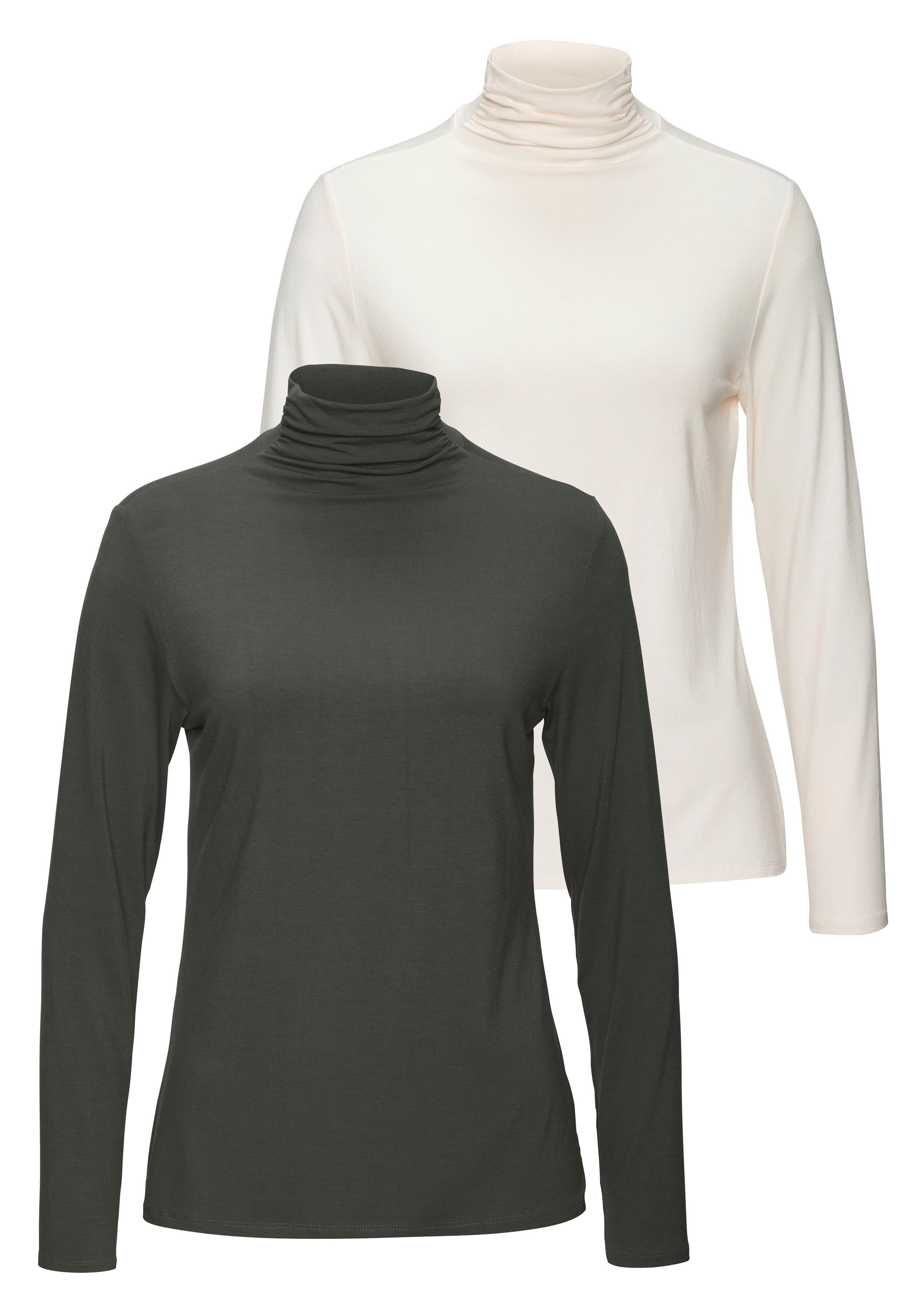 Lascana Shirt met staande kraag Van zachte viscose-stretch van zachte viscosekwaliteit (Set van 2)