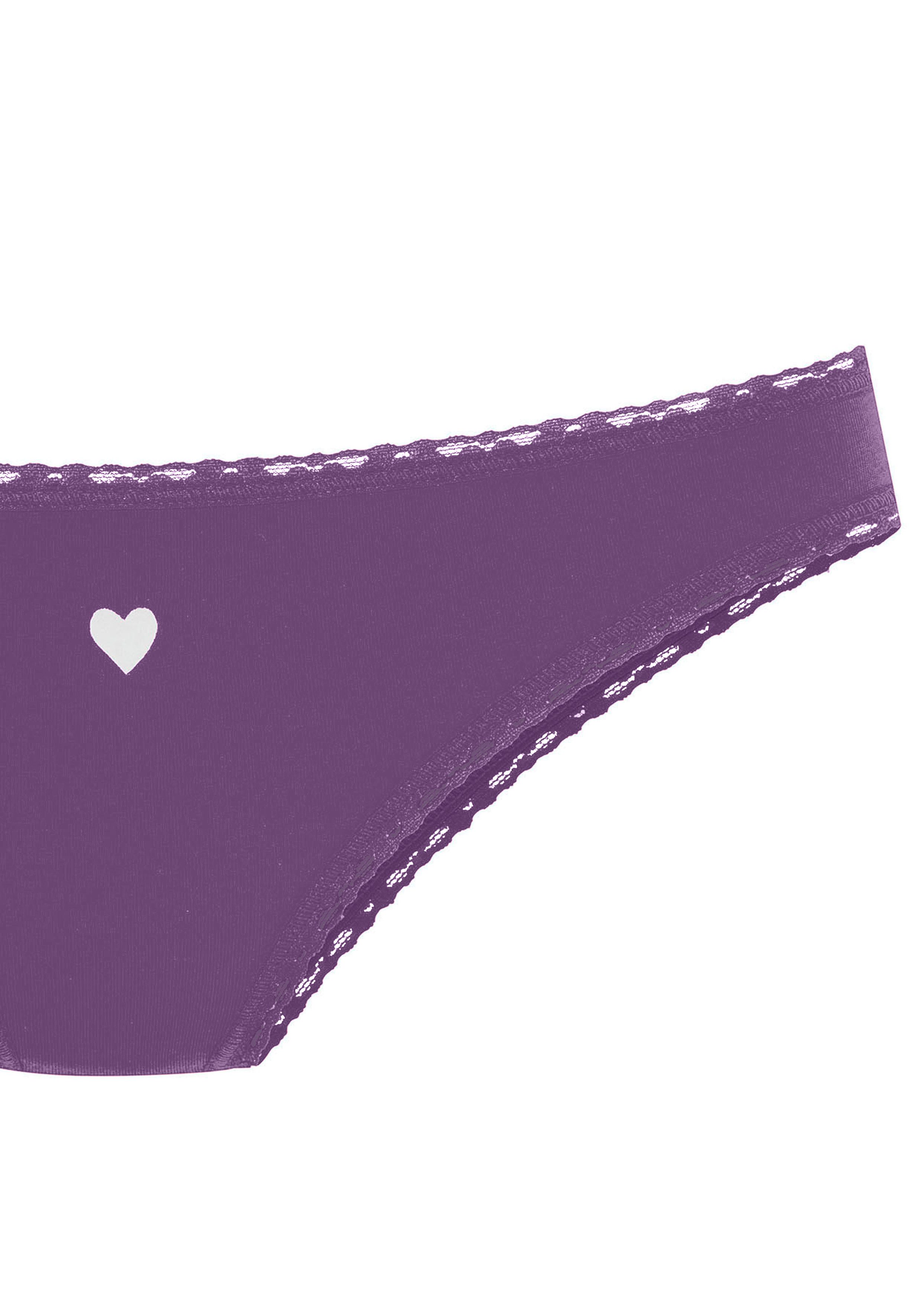 Lascana Brazilian slip met schattige hartjesprints en van elastische katoenkwaliteit (Set van 5)