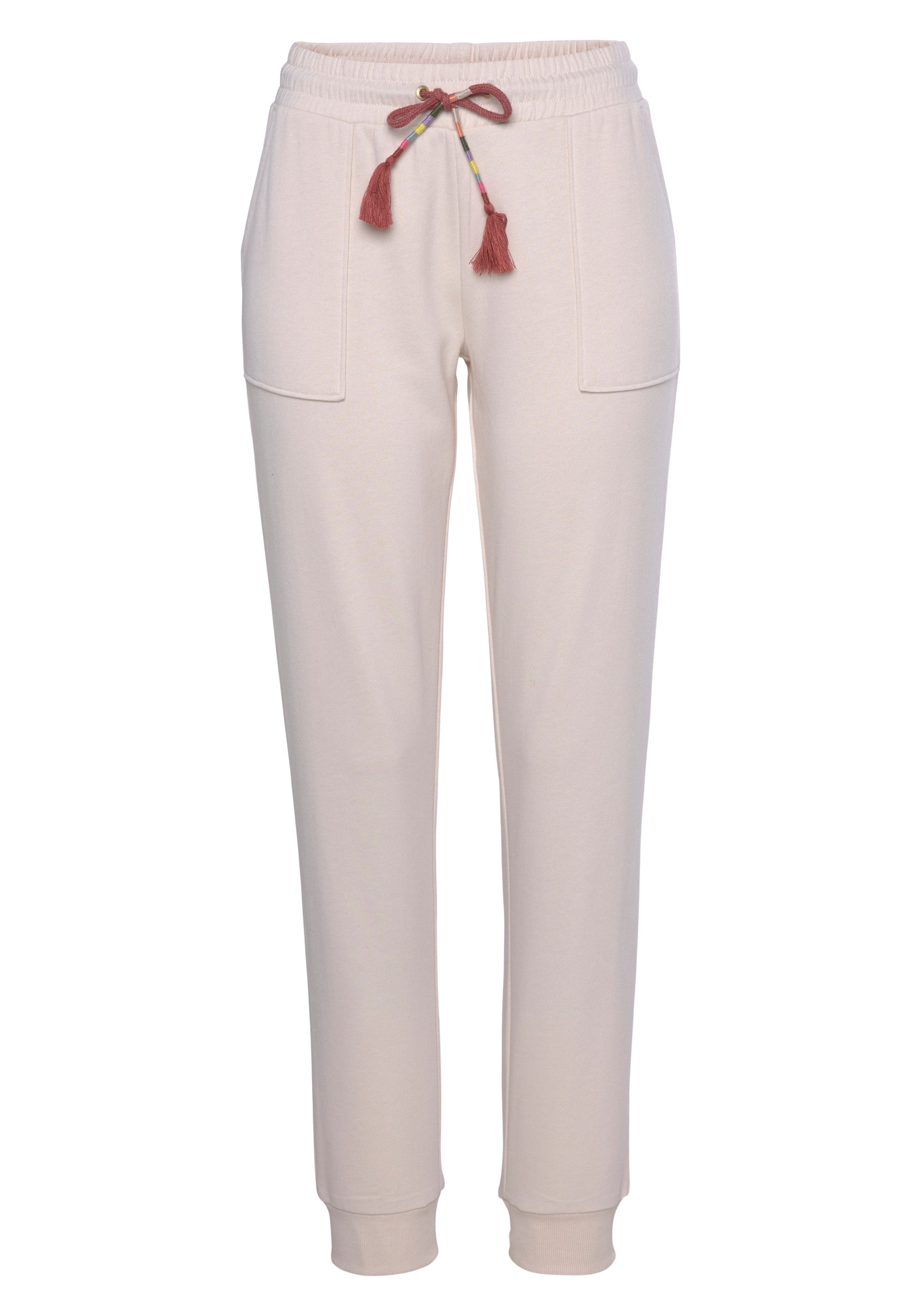 Vivance Sweatpants Relaxbroek, loungebroek met opgenaaide zakken, loungewear lounge broeken maat 32/34 beige