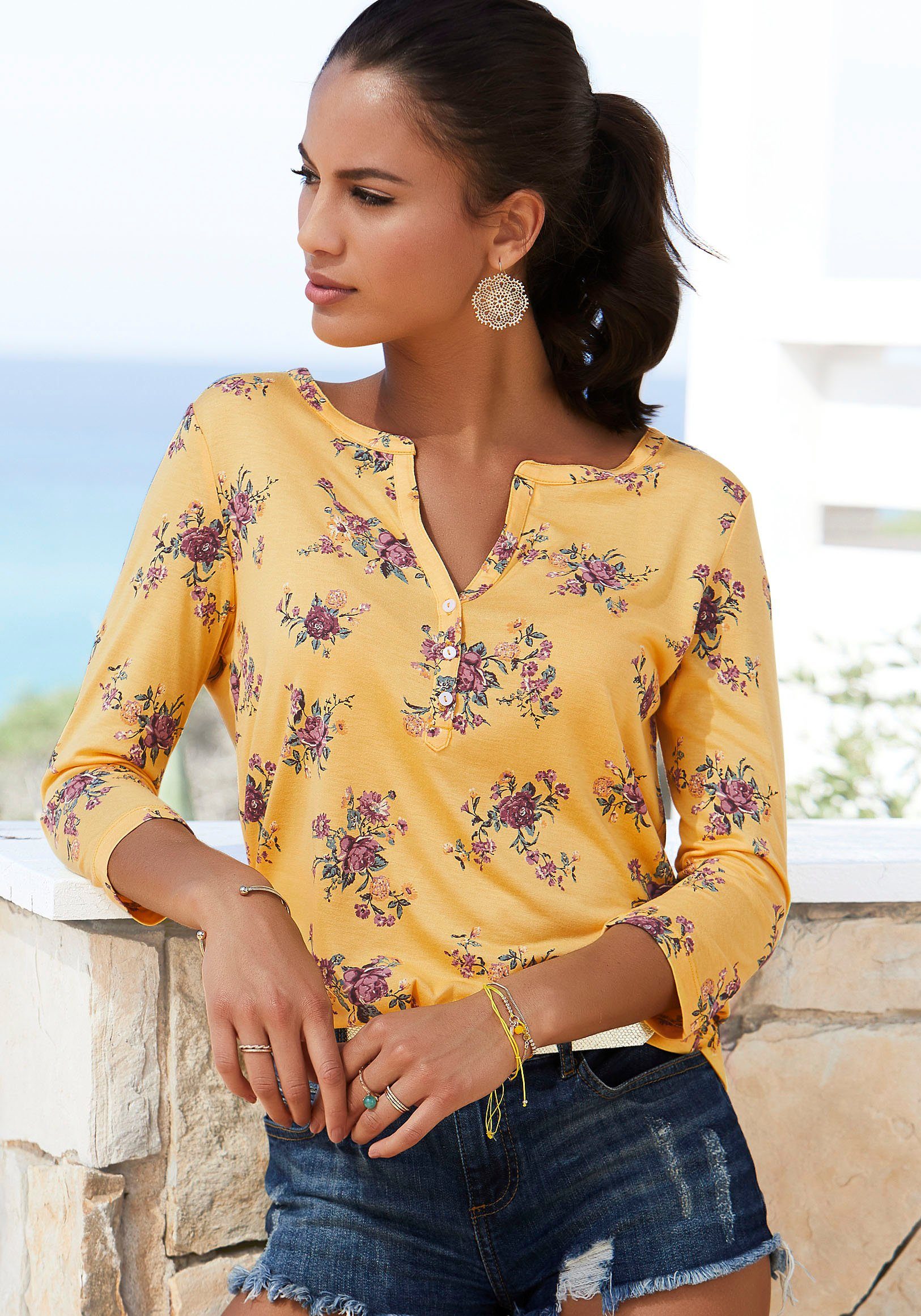 Lascana Shirt met 3/4-mouwen in modieuze blouse-look (Set van 2) shirts maat 32/34 geel